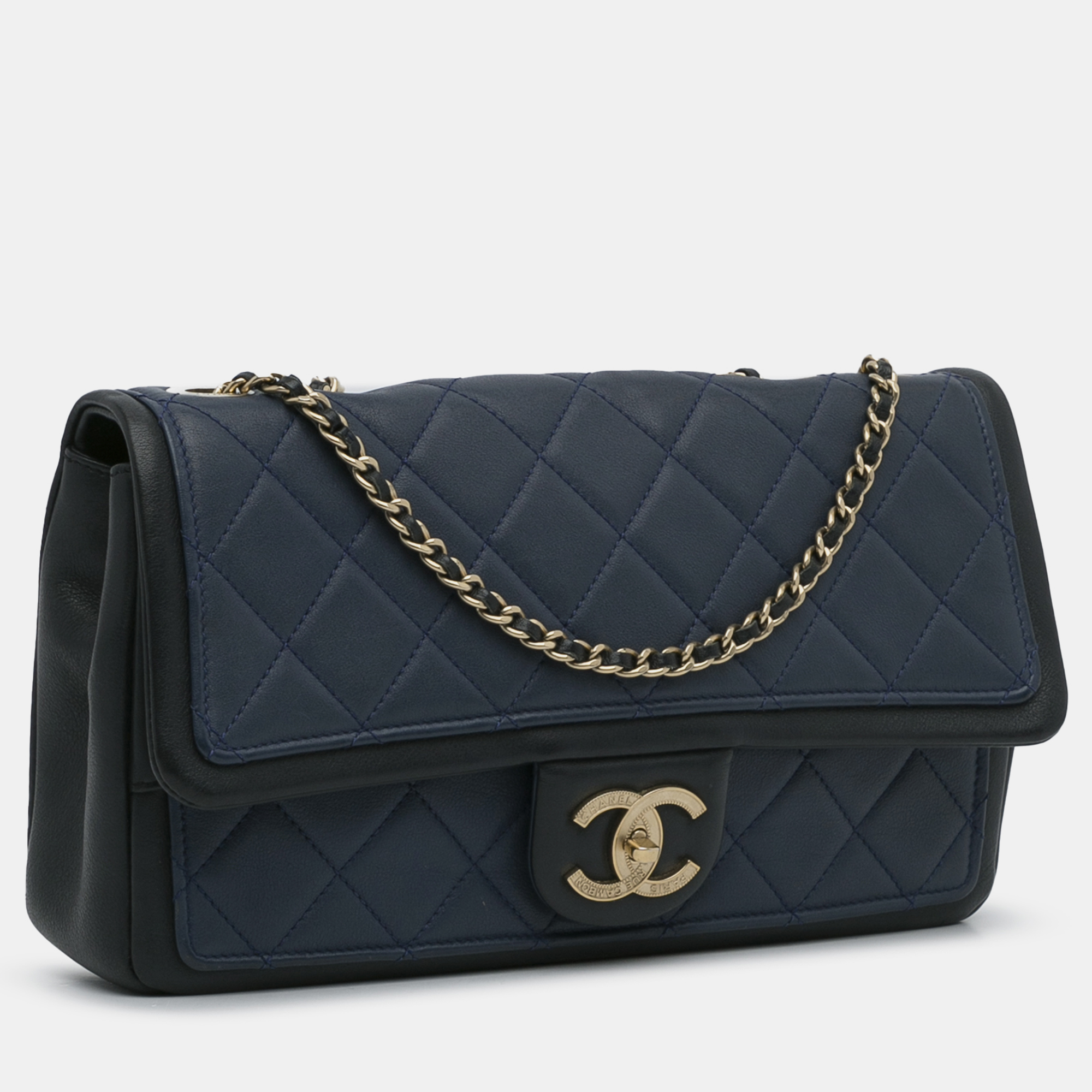 Chanel Blue Leather Medium Bicolor Graphic Flap Bag