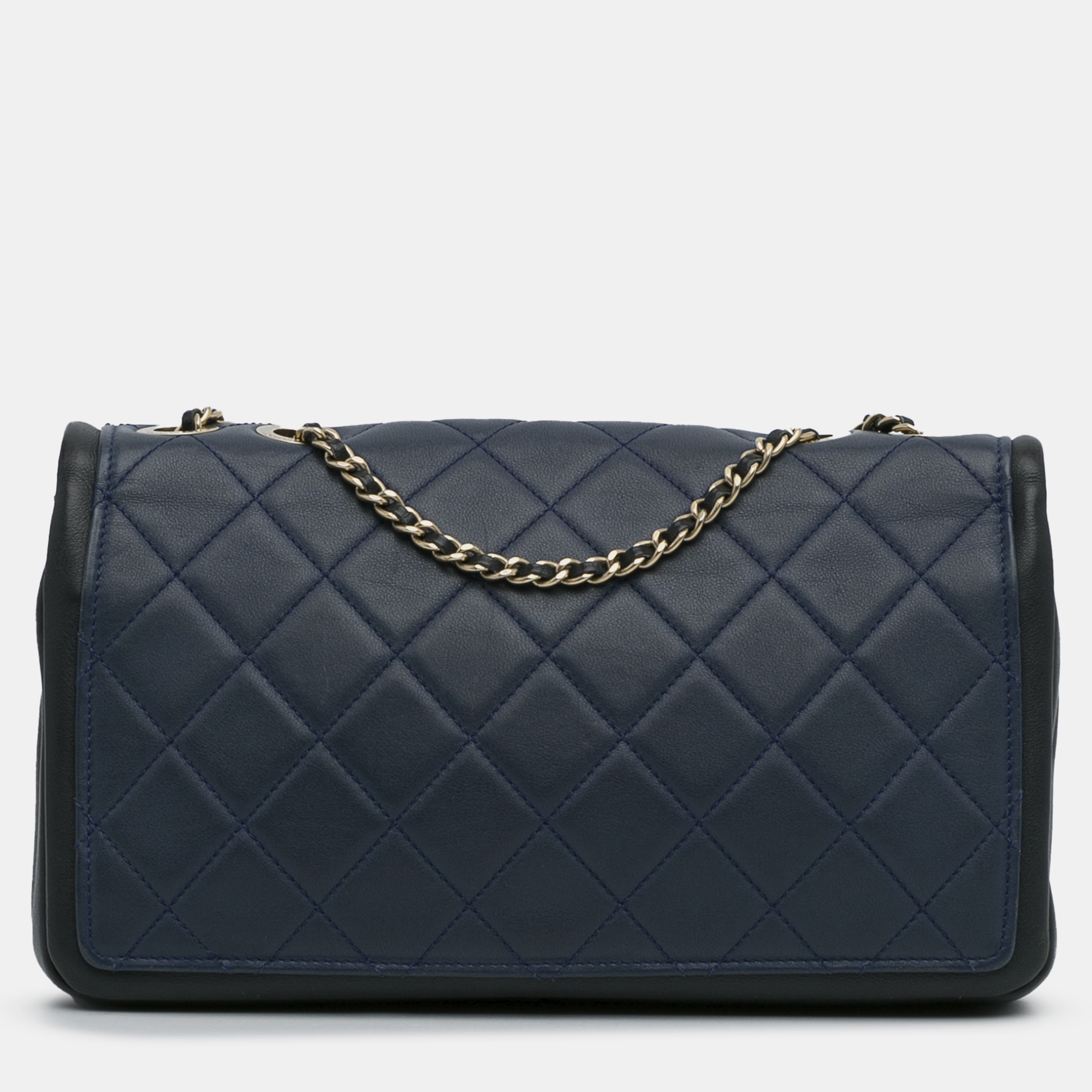 Chanel Blue Leather Medium Bicolor Graphic Flap Bag