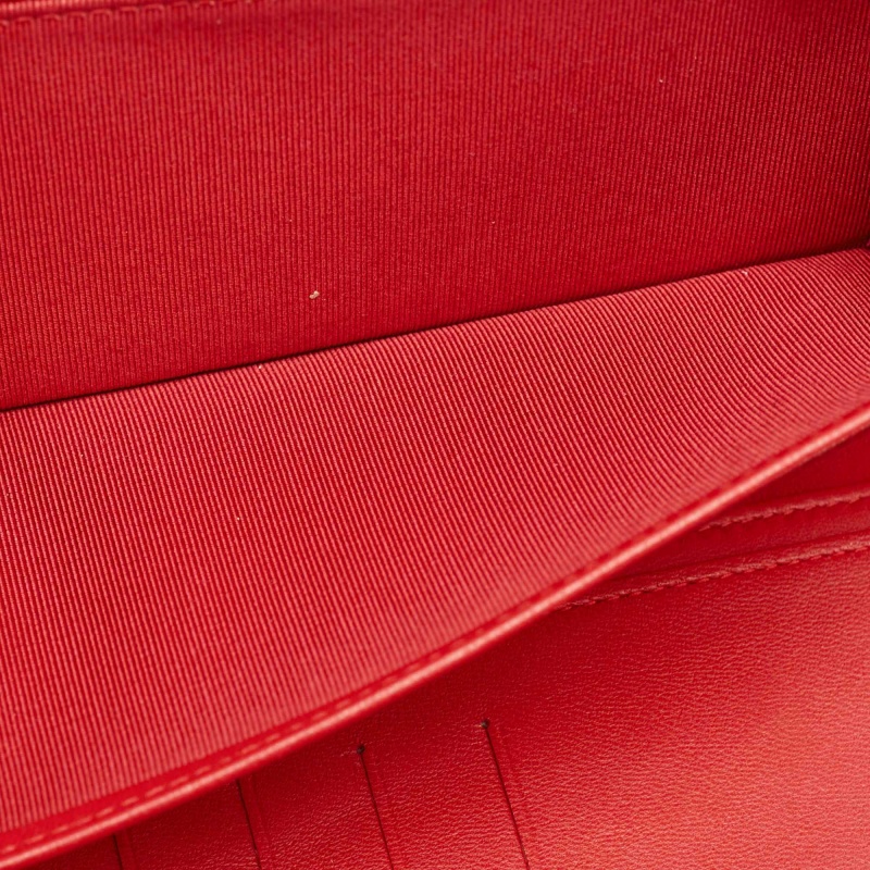 Chanel Red Quilted Leather Zip Around Organizer Wallet