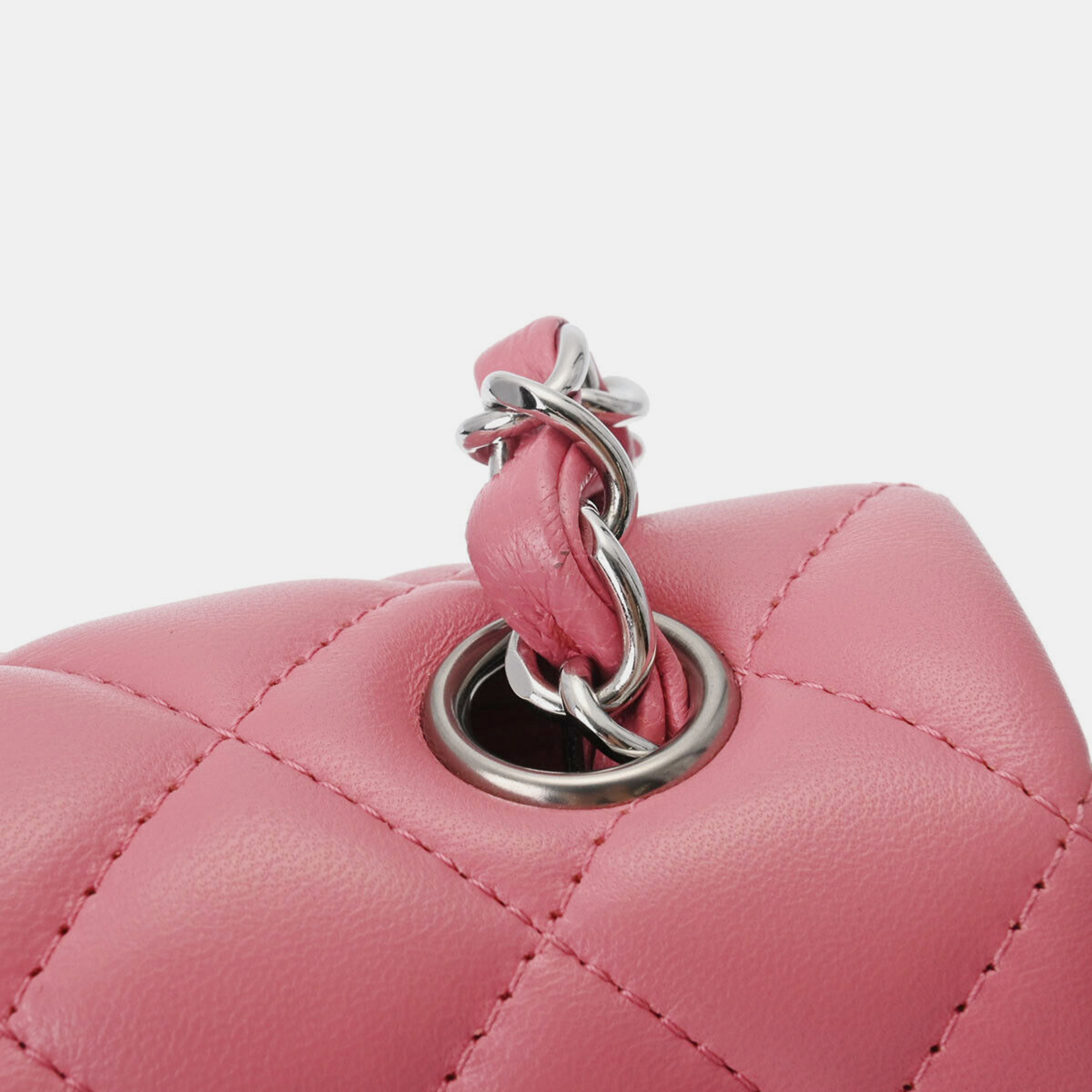 Chanel Pink Leather Classic Flap Shoulder Bag