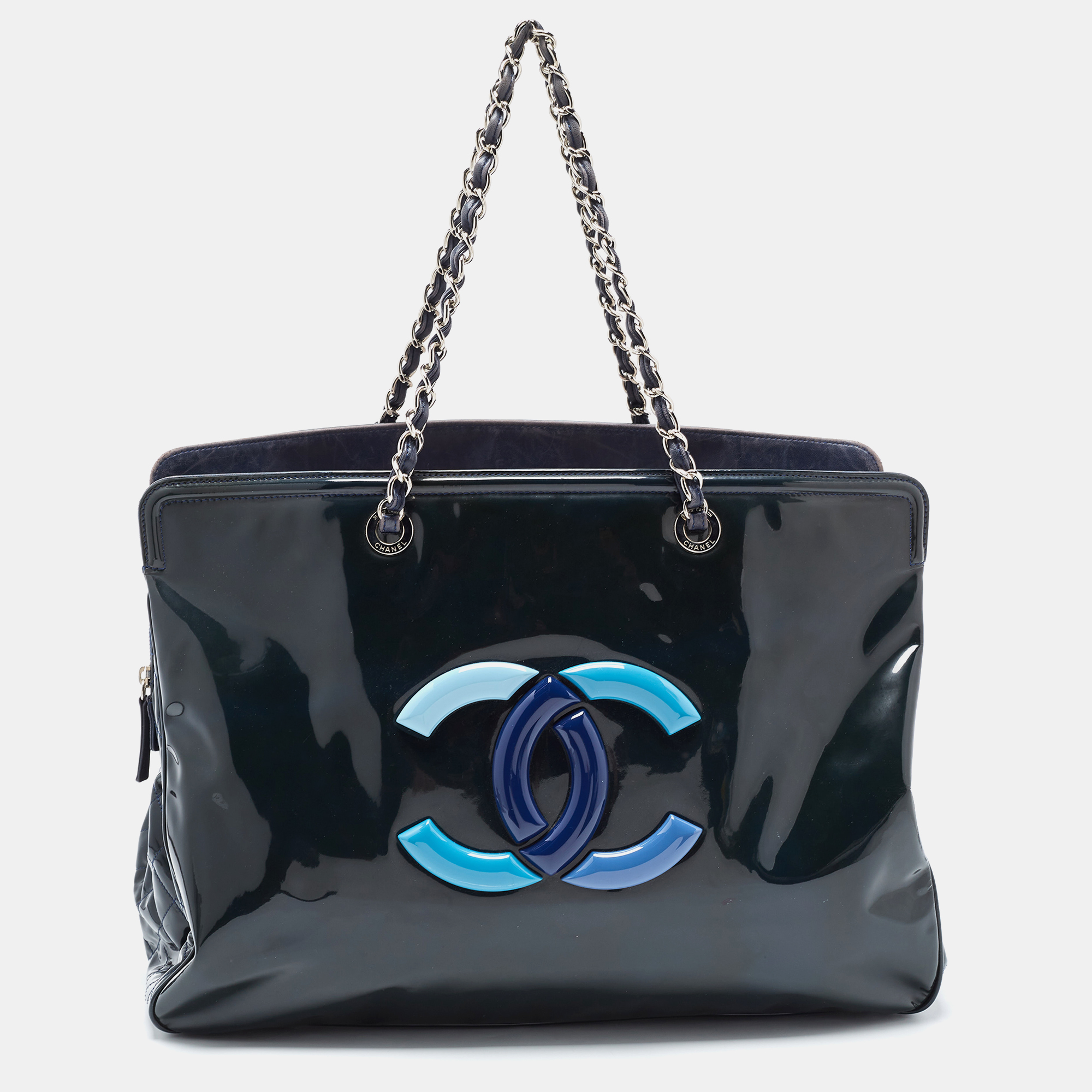 Chanel Teal Patent Leather XL Lipstick Tote