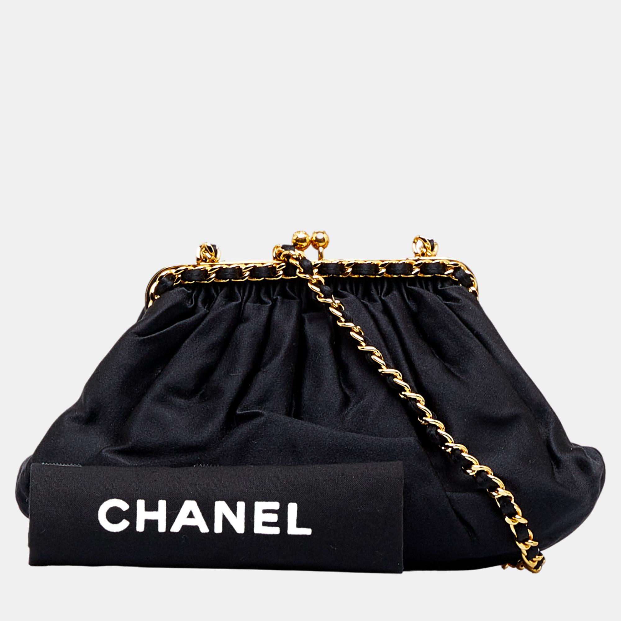 Chanel Black Satin Frame Crossbody Bag