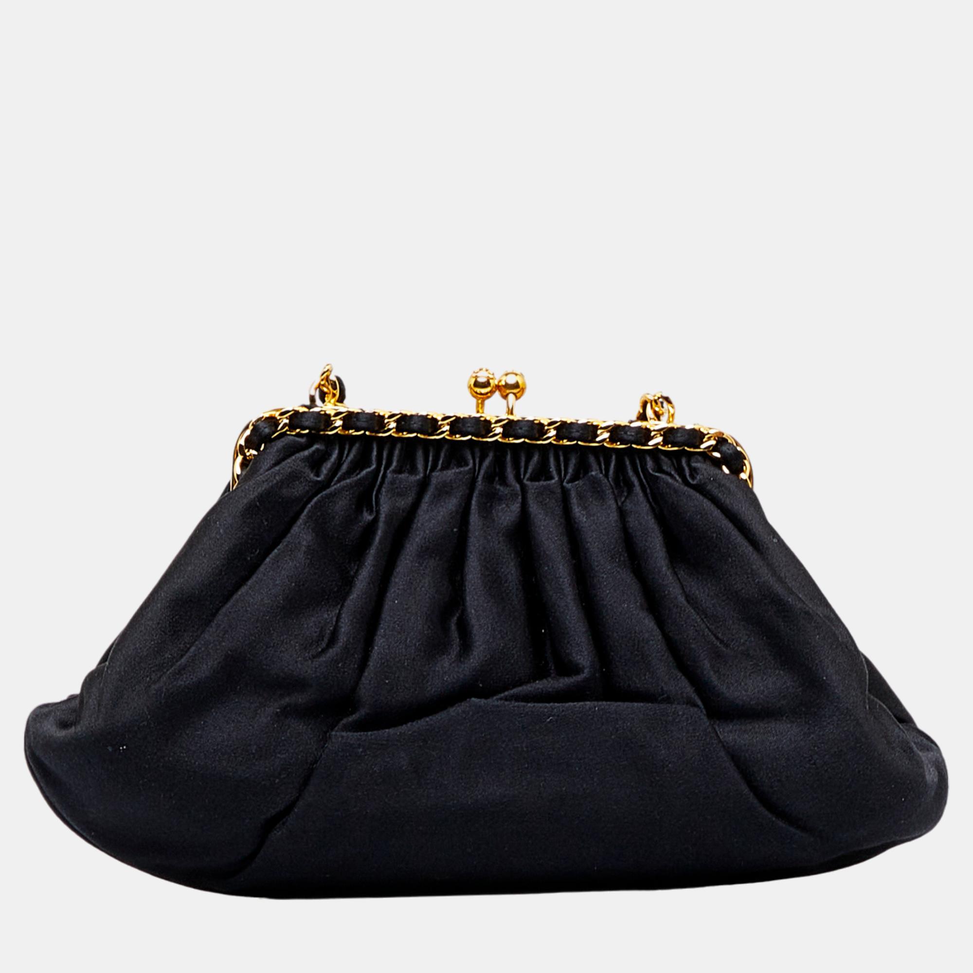 Chanel Black Satin Frame Crossbody Bag