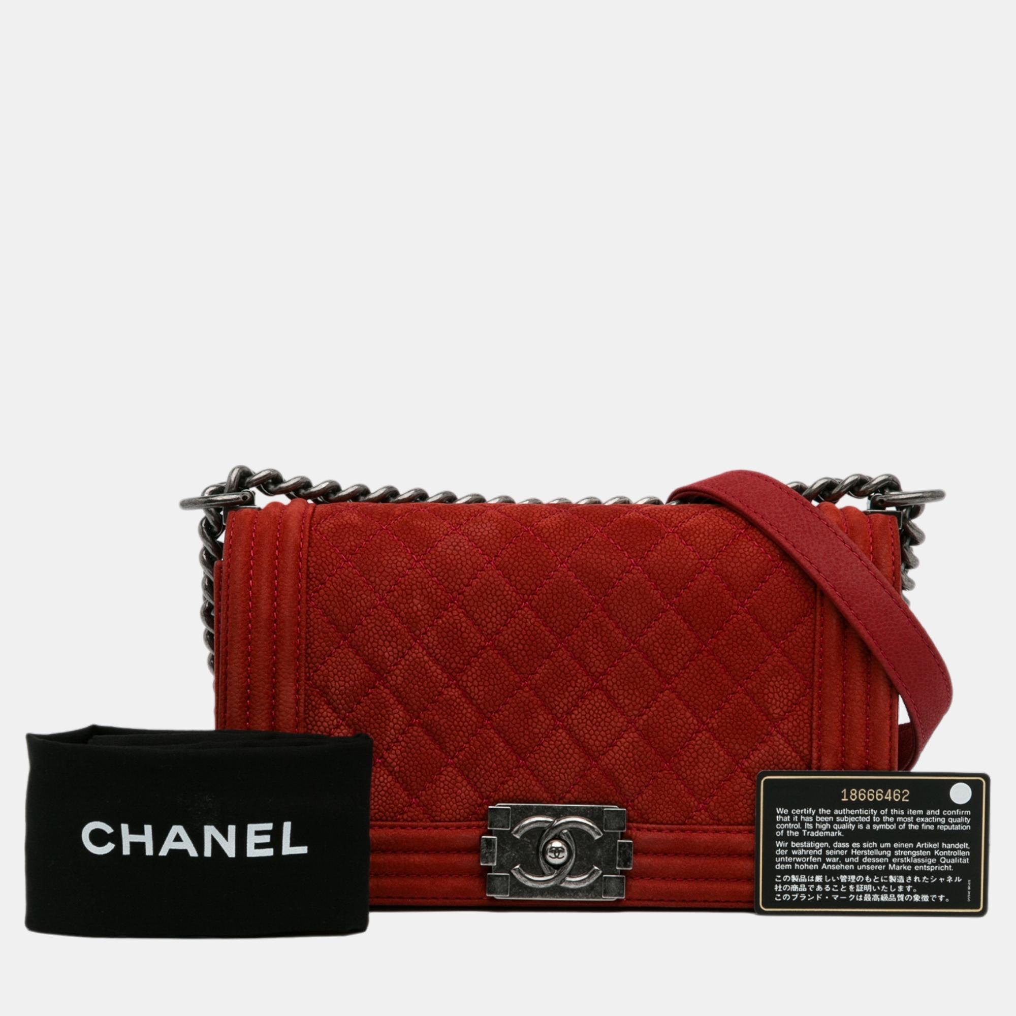 Chanel Red Medium Caviar Boy Flap Bag