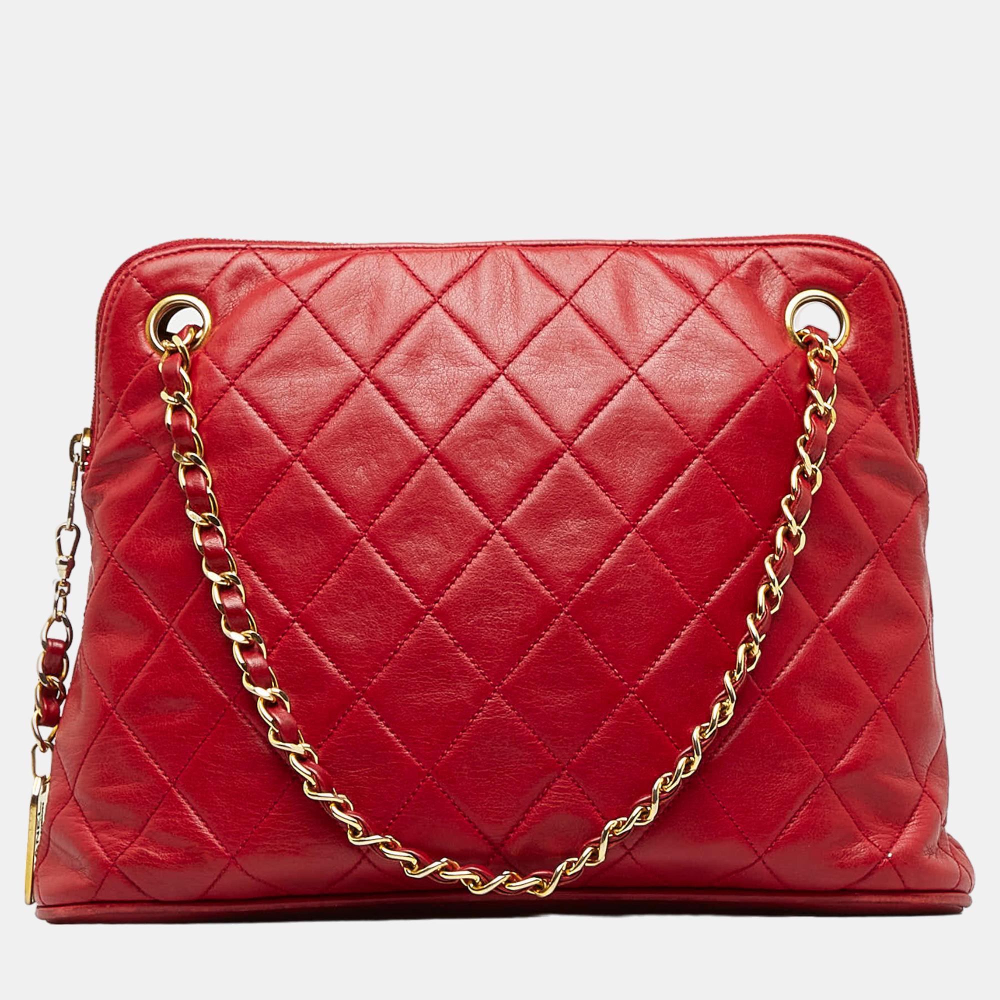 Chanel Red Quilted Lambskin Shoulder Bag