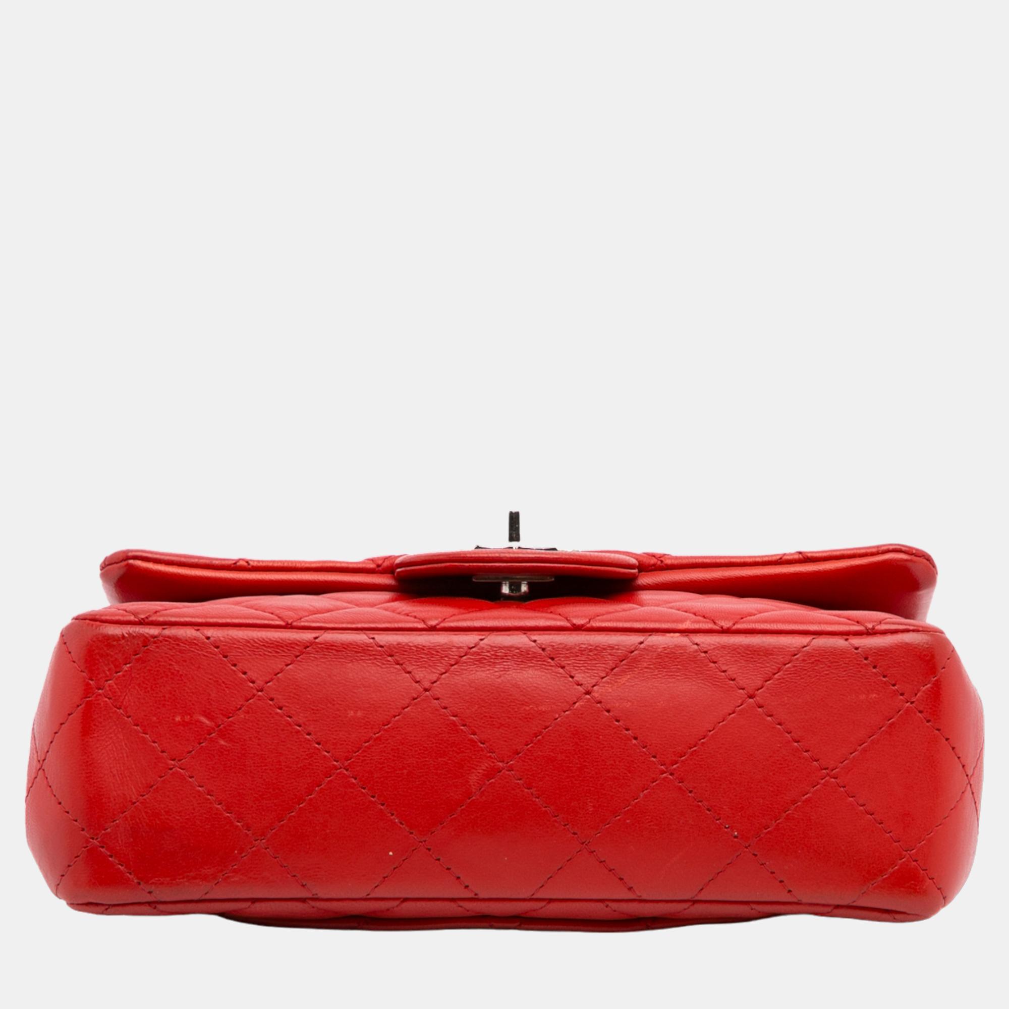 Chanel Red New Mini Classic Lambskin Single Flap