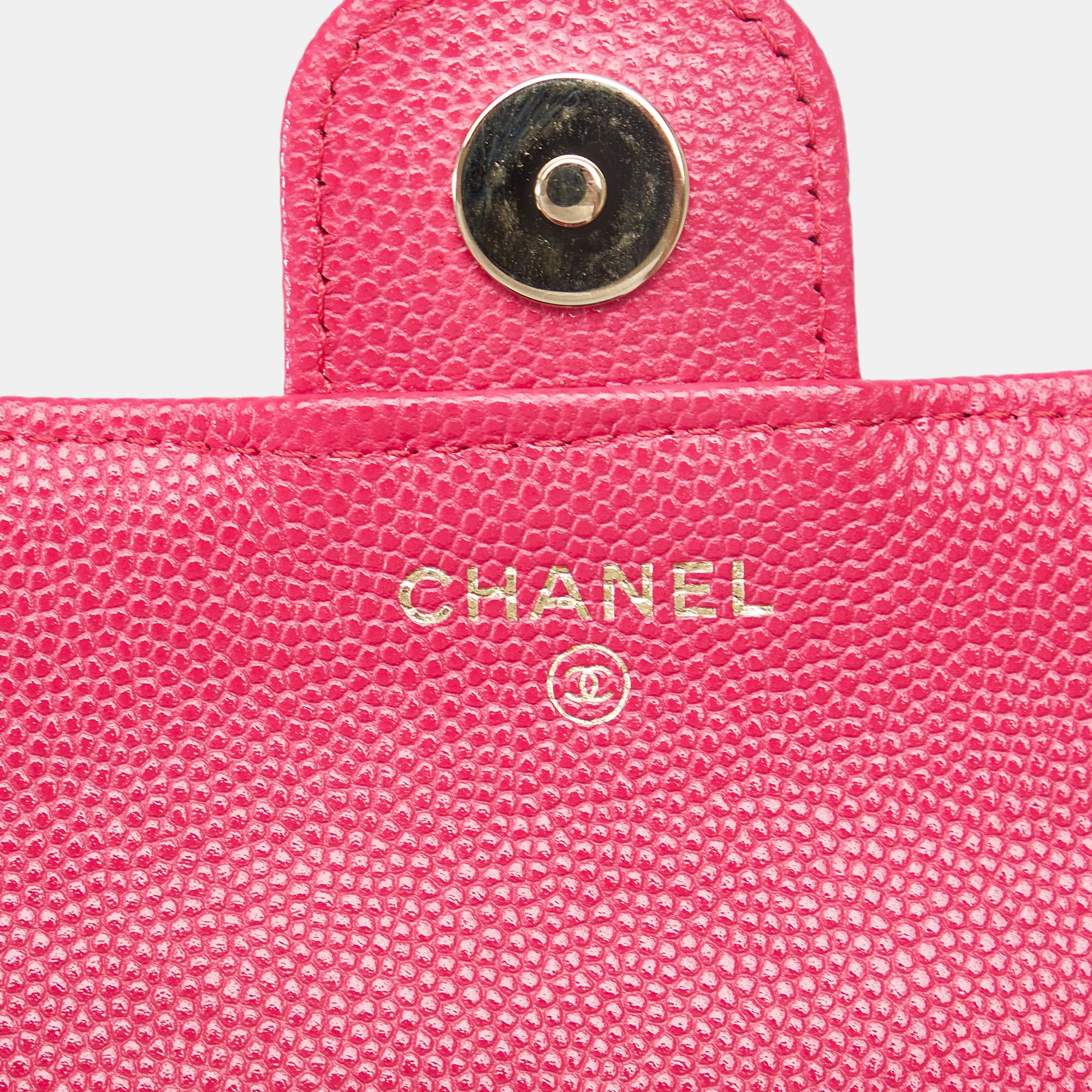 Chanel Pink Quilted Caviar Foldable Printed Fabric Tote With Chain