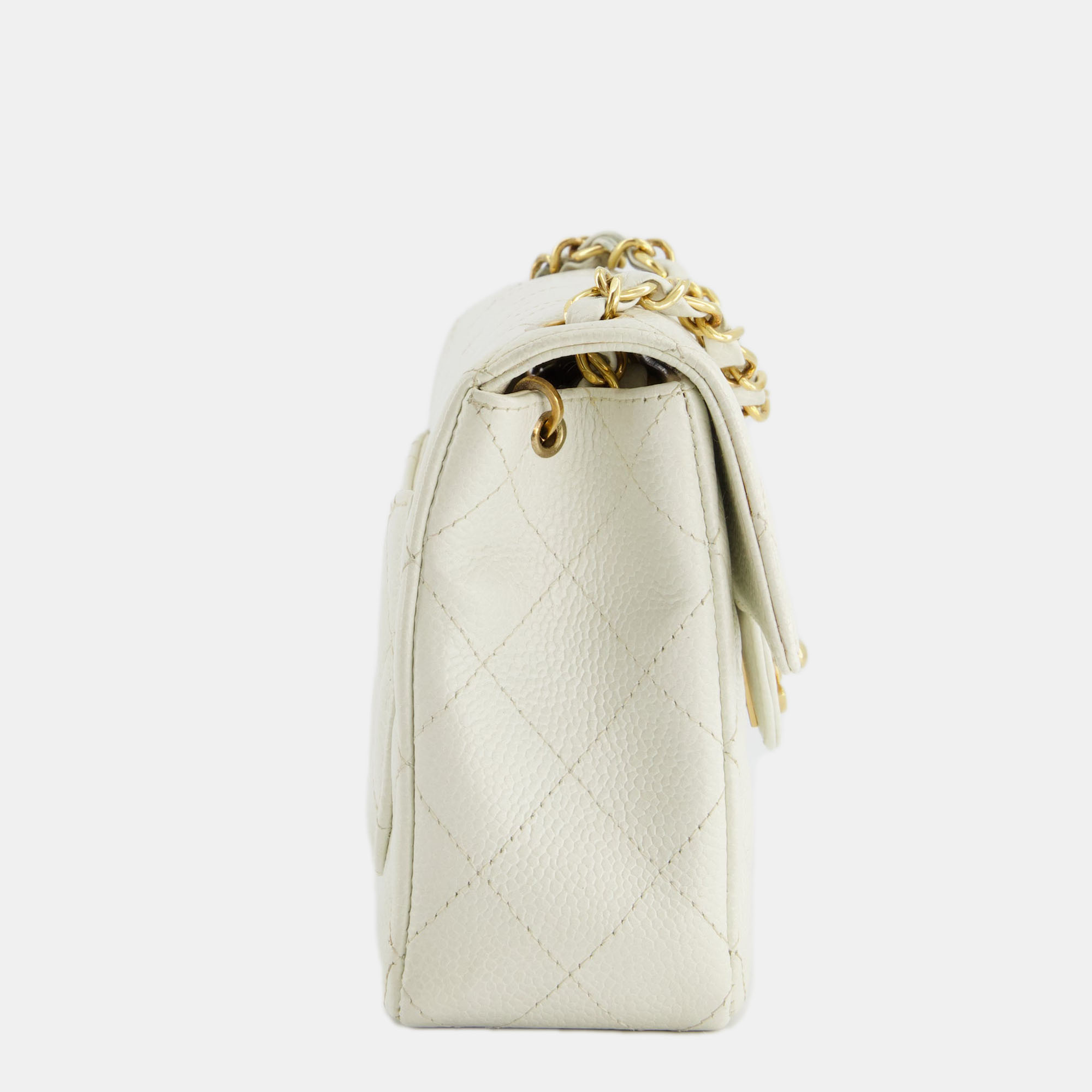 Chanel Vintage White Caviar Mini Square Flap Bag With 24K Gold Hardware