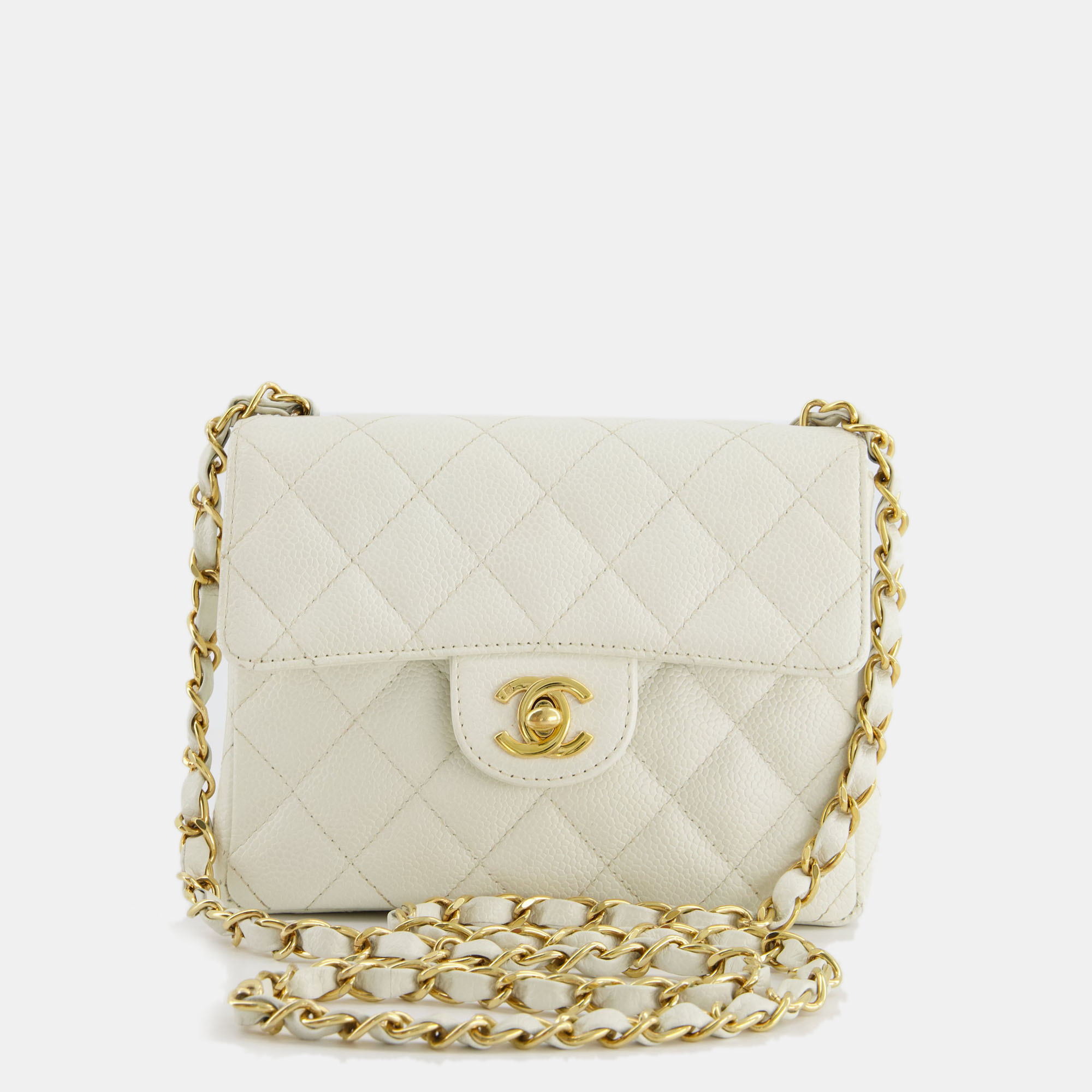 Chanel vintage white caviar mini square flap bag with 24k gold hardware