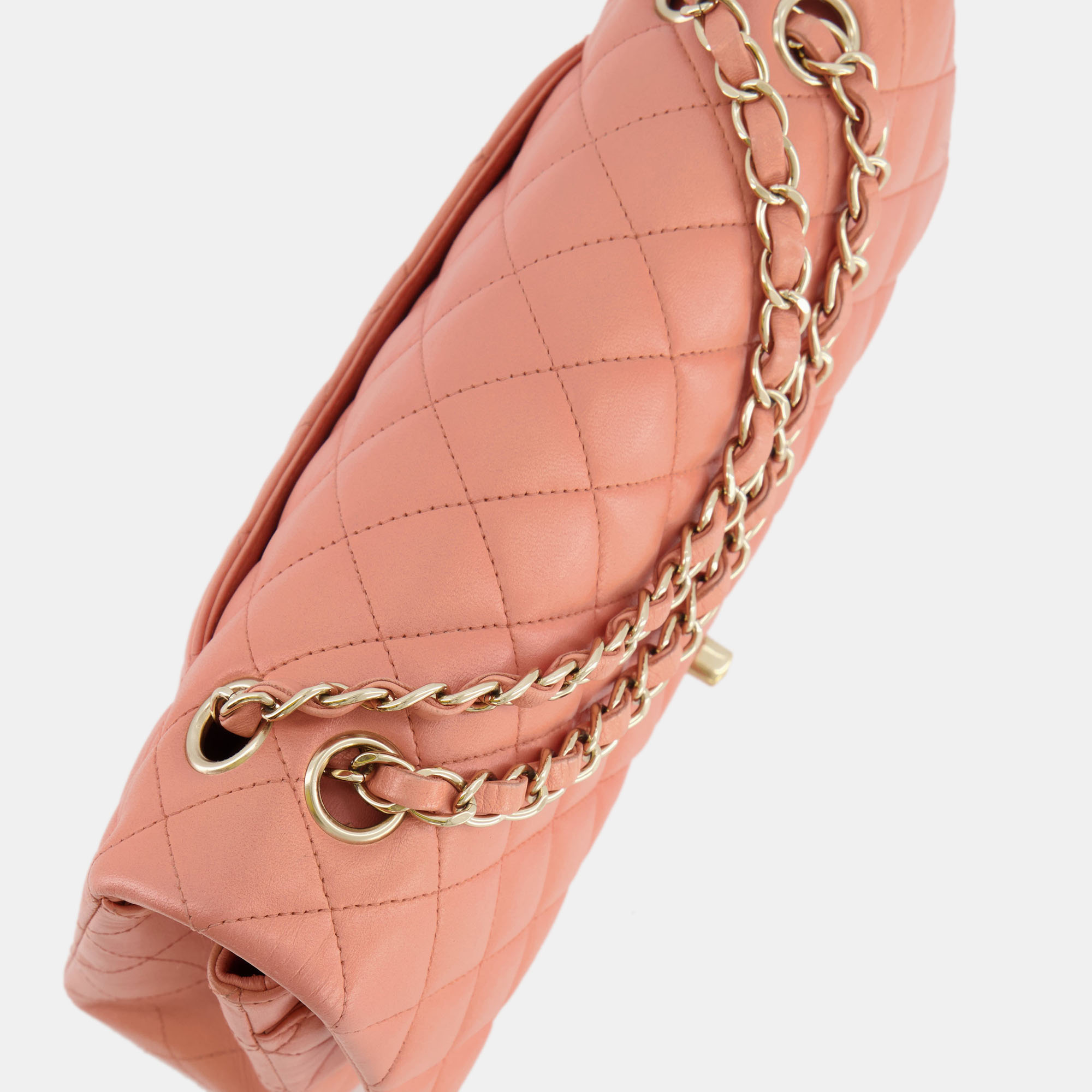 Chanel Peach Pink Lambskin Medium Classic Double Flap Bag With Champagne Gold Hardware