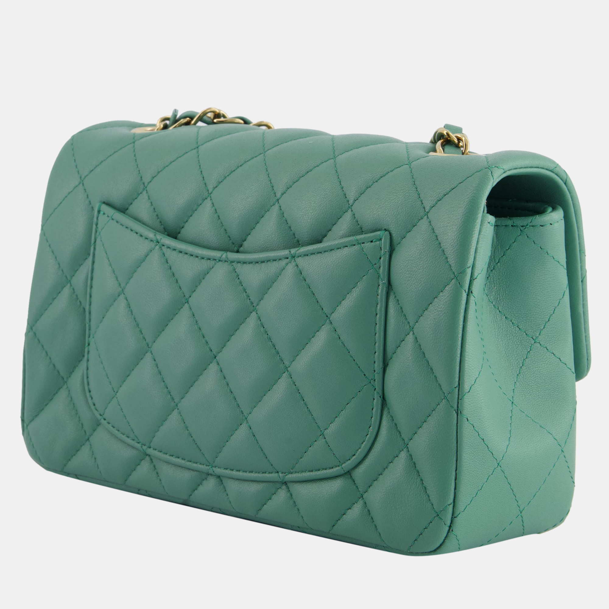 Chanel Green Mini Rectangular Bag In Lambskin Leather With  Champagne Gold Hardware