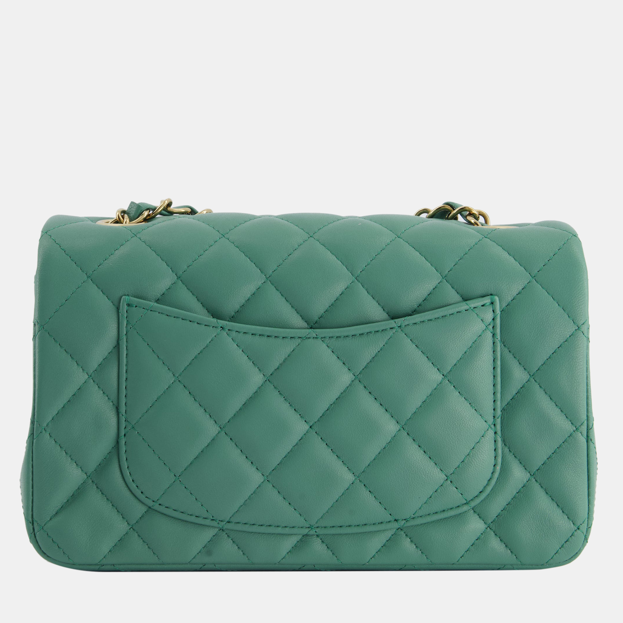 Chanel Green Mini Rectangular Bag In Lambskin Leather With  Champagne Gold Hardware