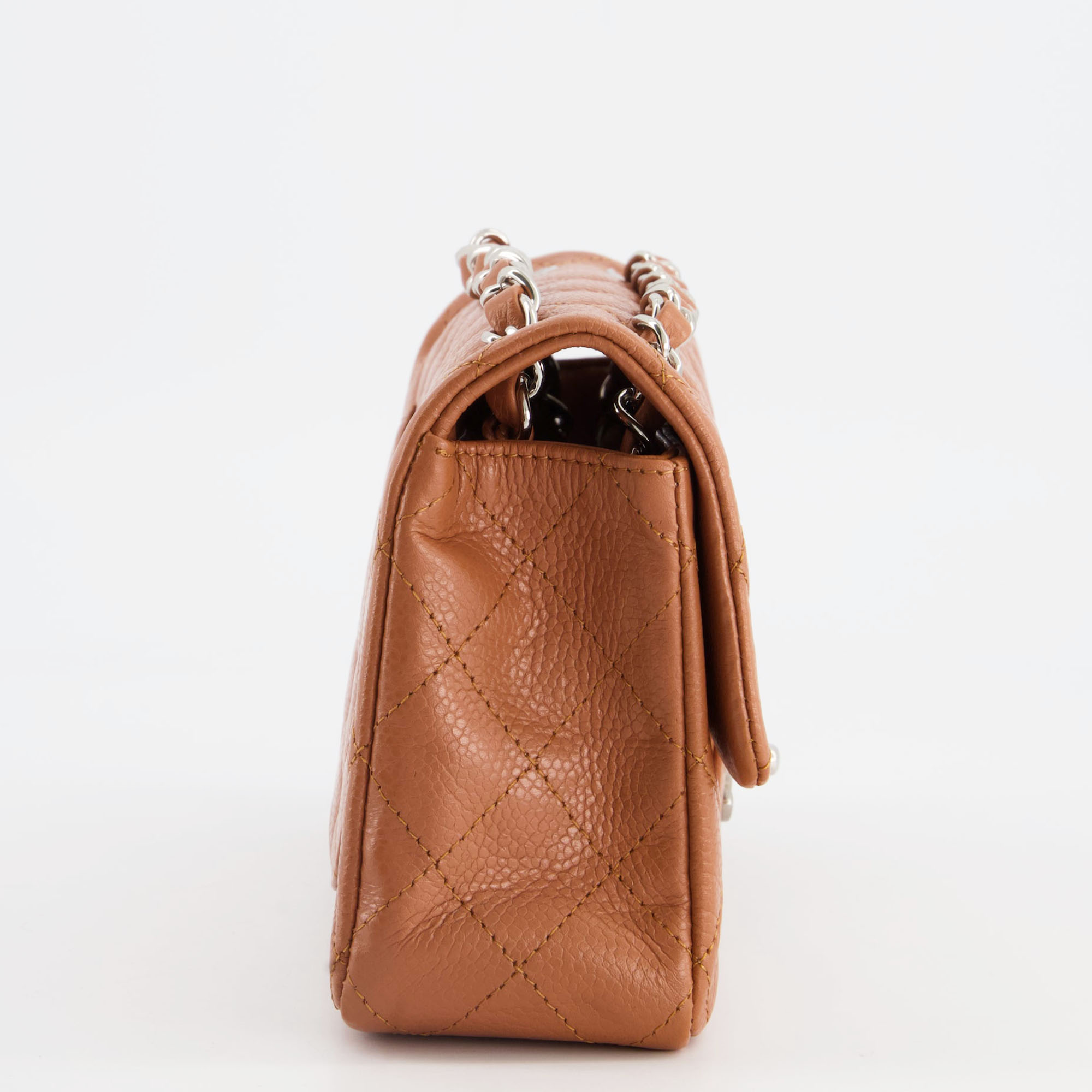 Chanel Caramel Mini Rectangular Bag In Caviar Leather With Silver Hardware