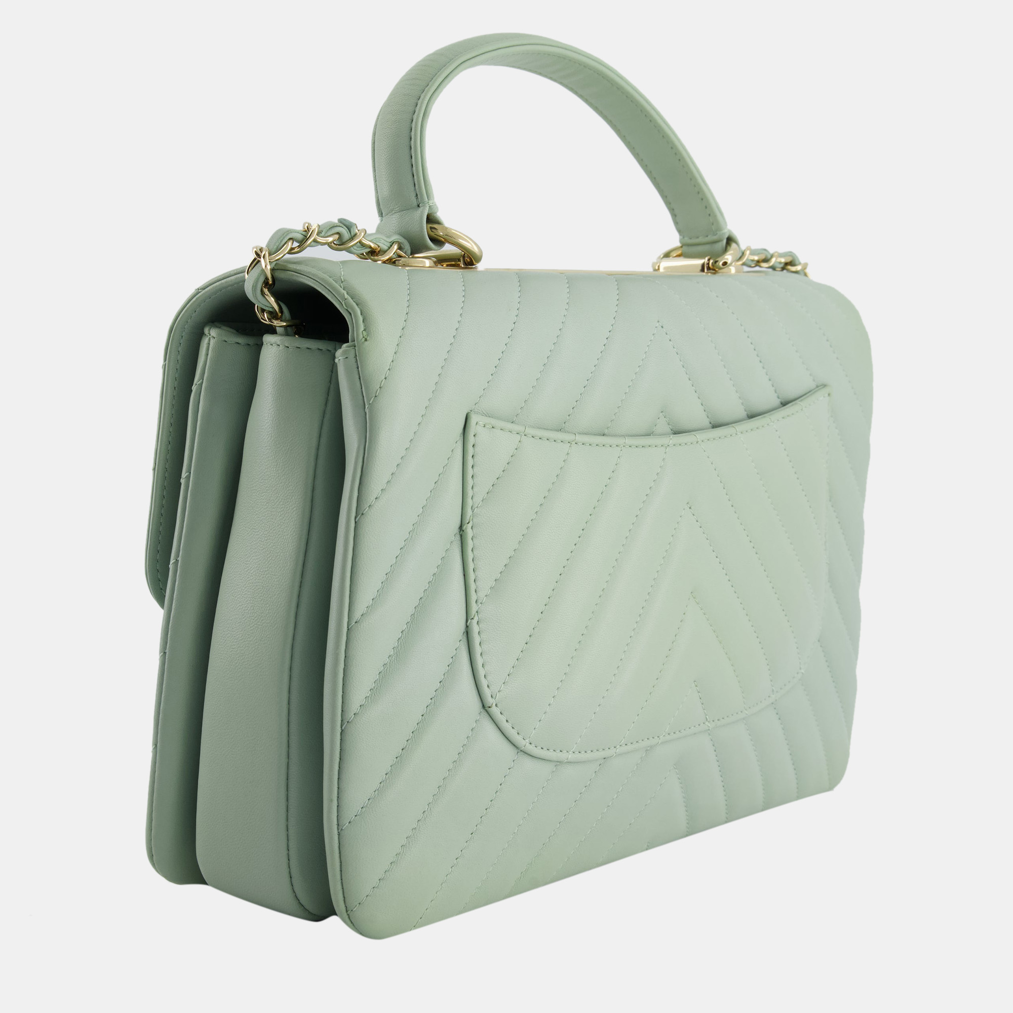 Chanel Pastel Green Trendy CC Flap Bag In Chevron Lambskin With Champagne Gold Hardware