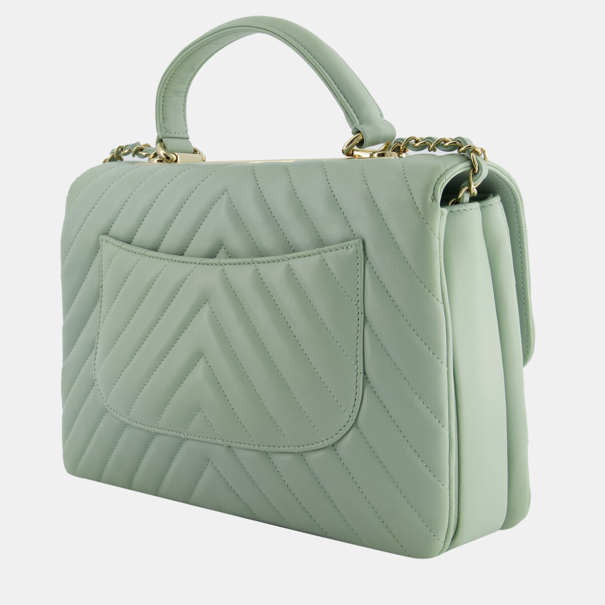 Chanel Pastel Green Trendy CC Flap Bag In Chevron Lambskin With Champagne Gold Hardware