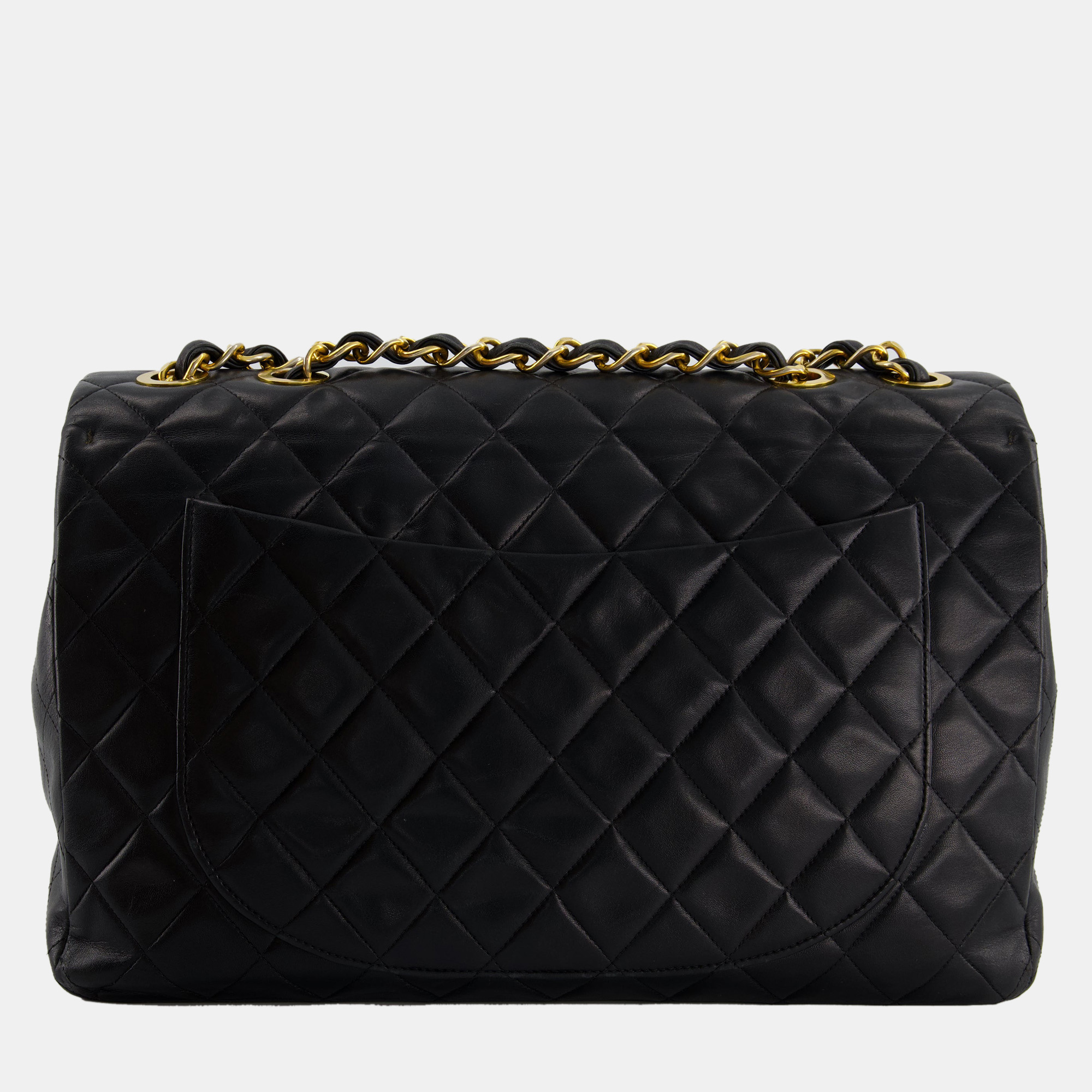 Chanel Navy Vintage Maxi Mademoiselle Single Flap Bag In Lambskin With 24K Gold Hardware