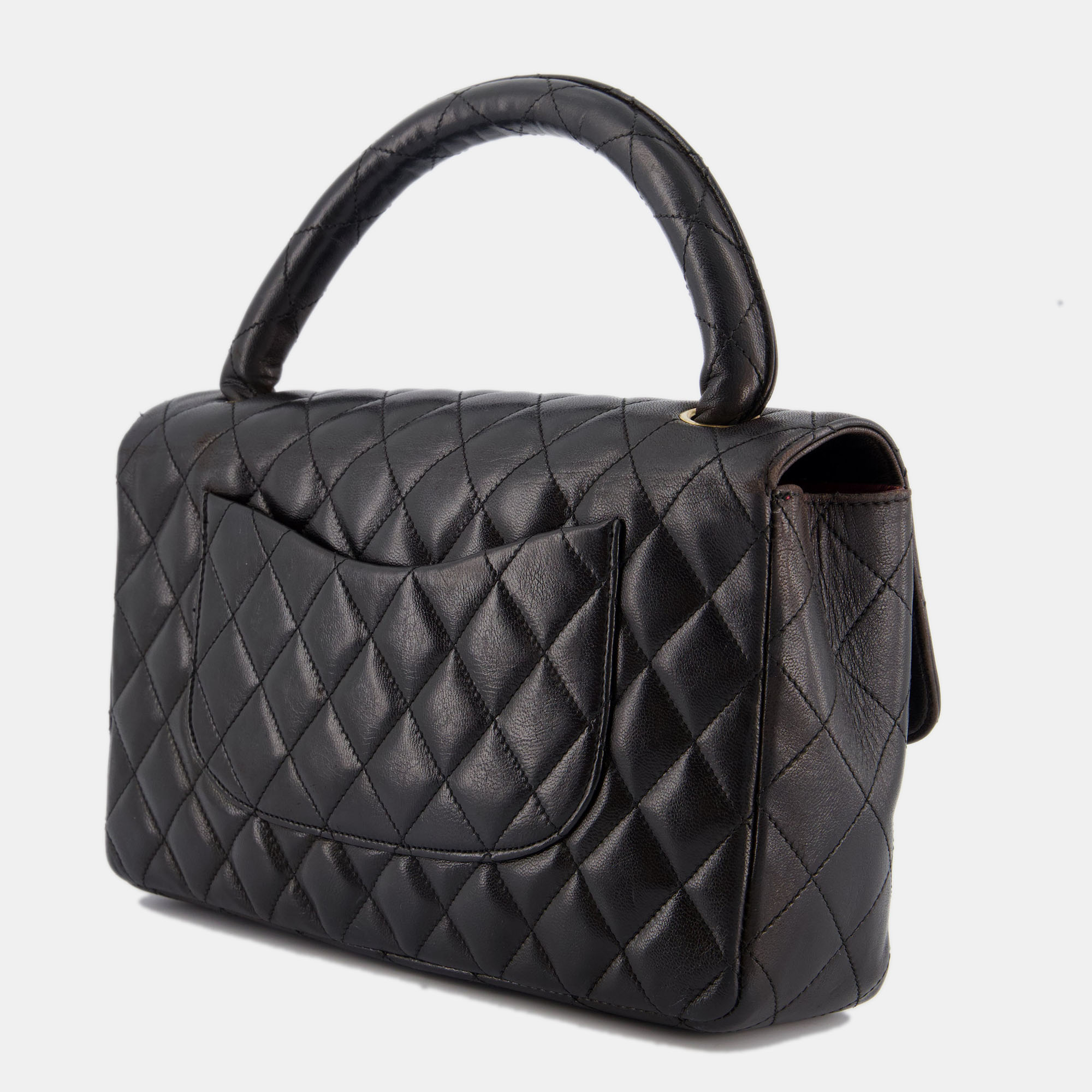 Chanel Black Vintage Lambskin Top Handle Bag With 24K Gold Hardware