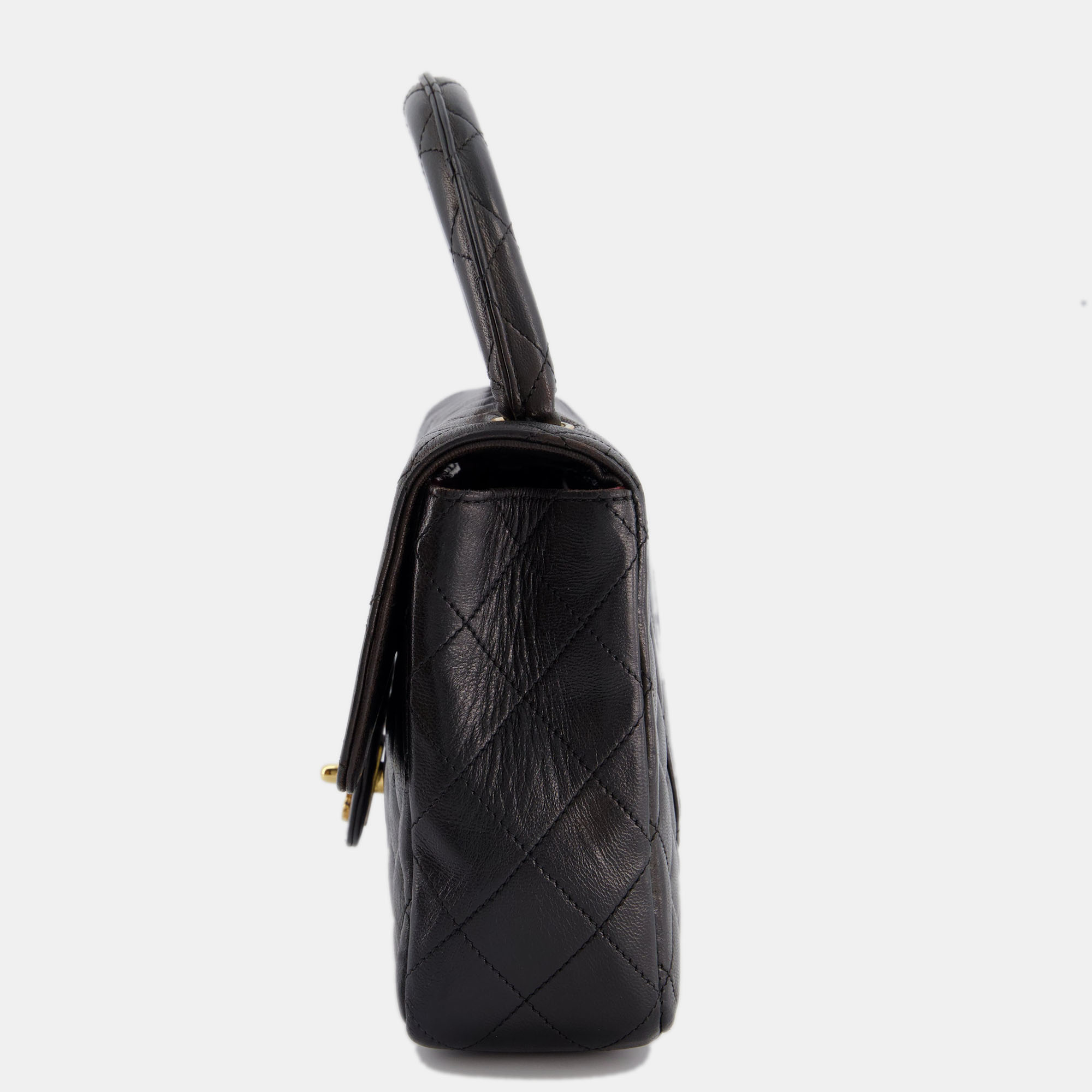 Chanel Black Vintage Lambskin Top Handle Bag With 24K Gold Hardware
