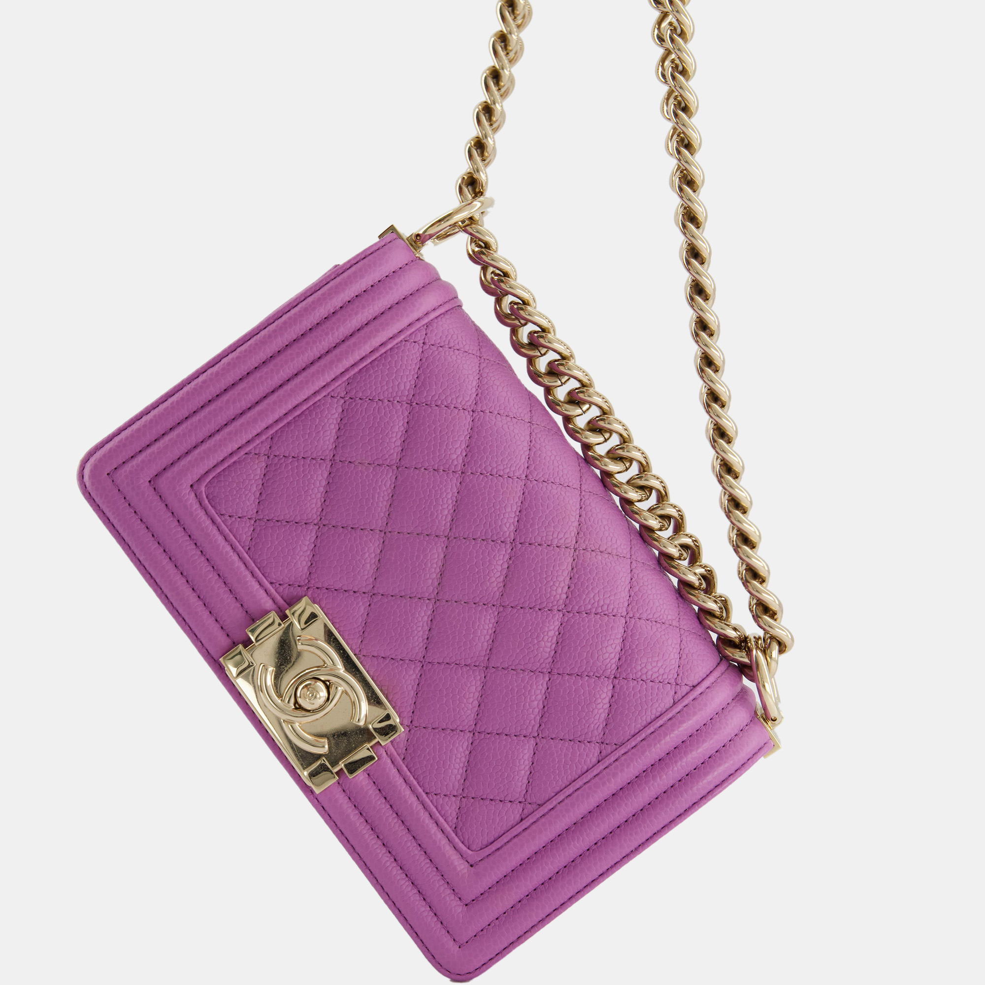 Chanel Purple Small Boy Bag In Lambskin Leather With Champagne Gold Hardware