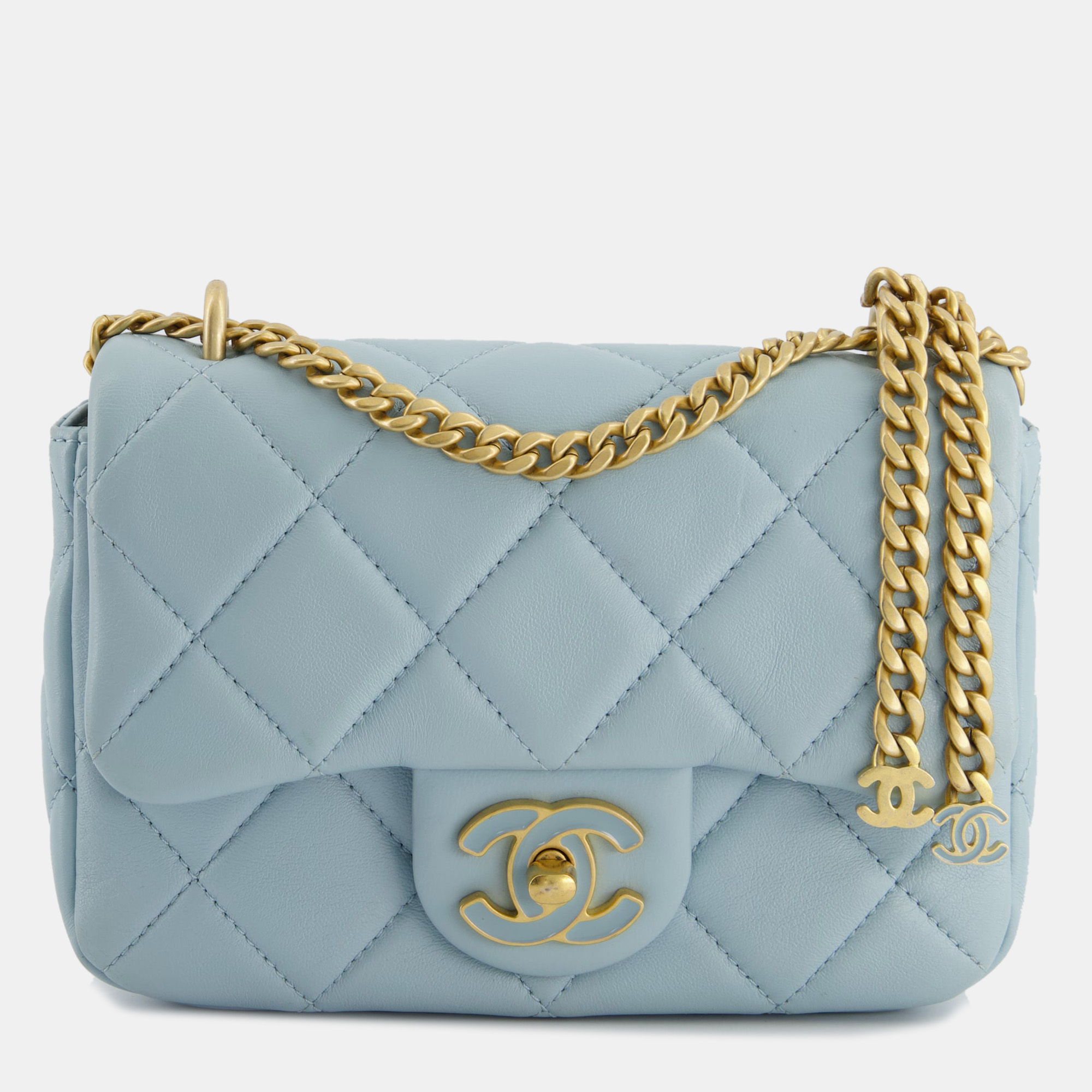 Chanel powder blue mini square flap bag with gold hardware