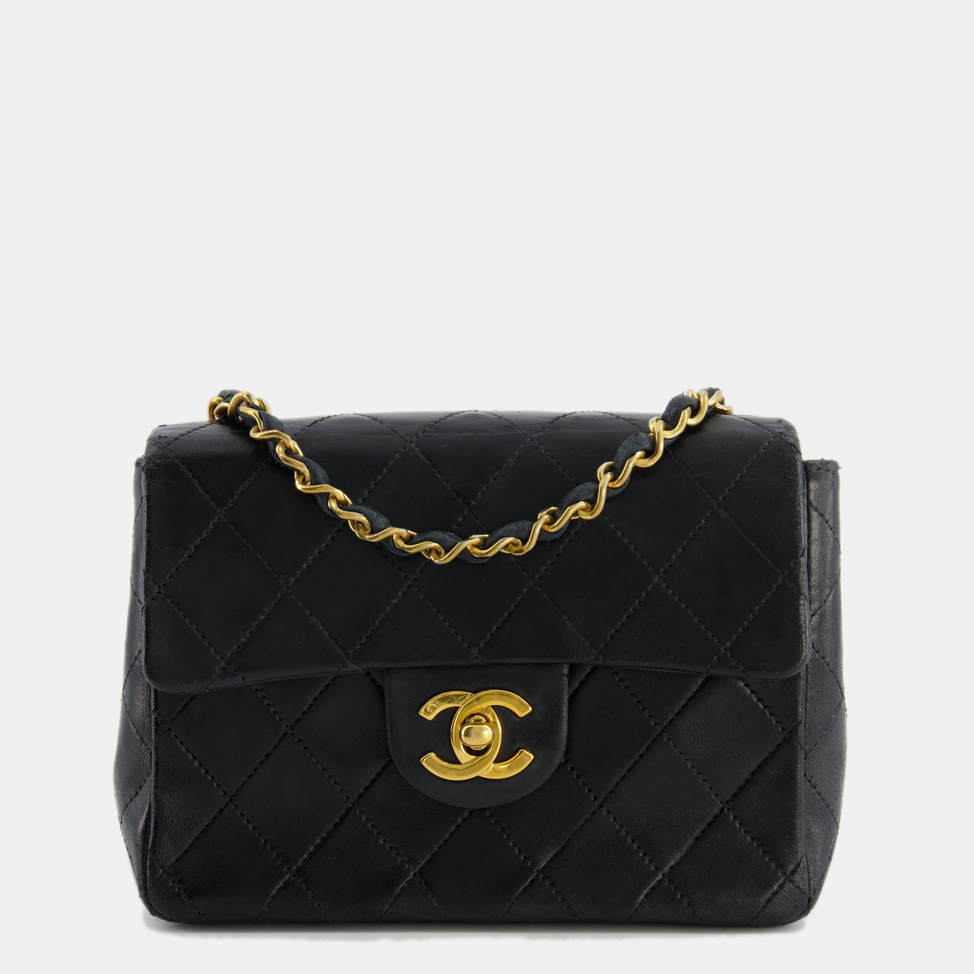 Chanel vintage black mini square bag in lambskin leather with 24k gold hardware