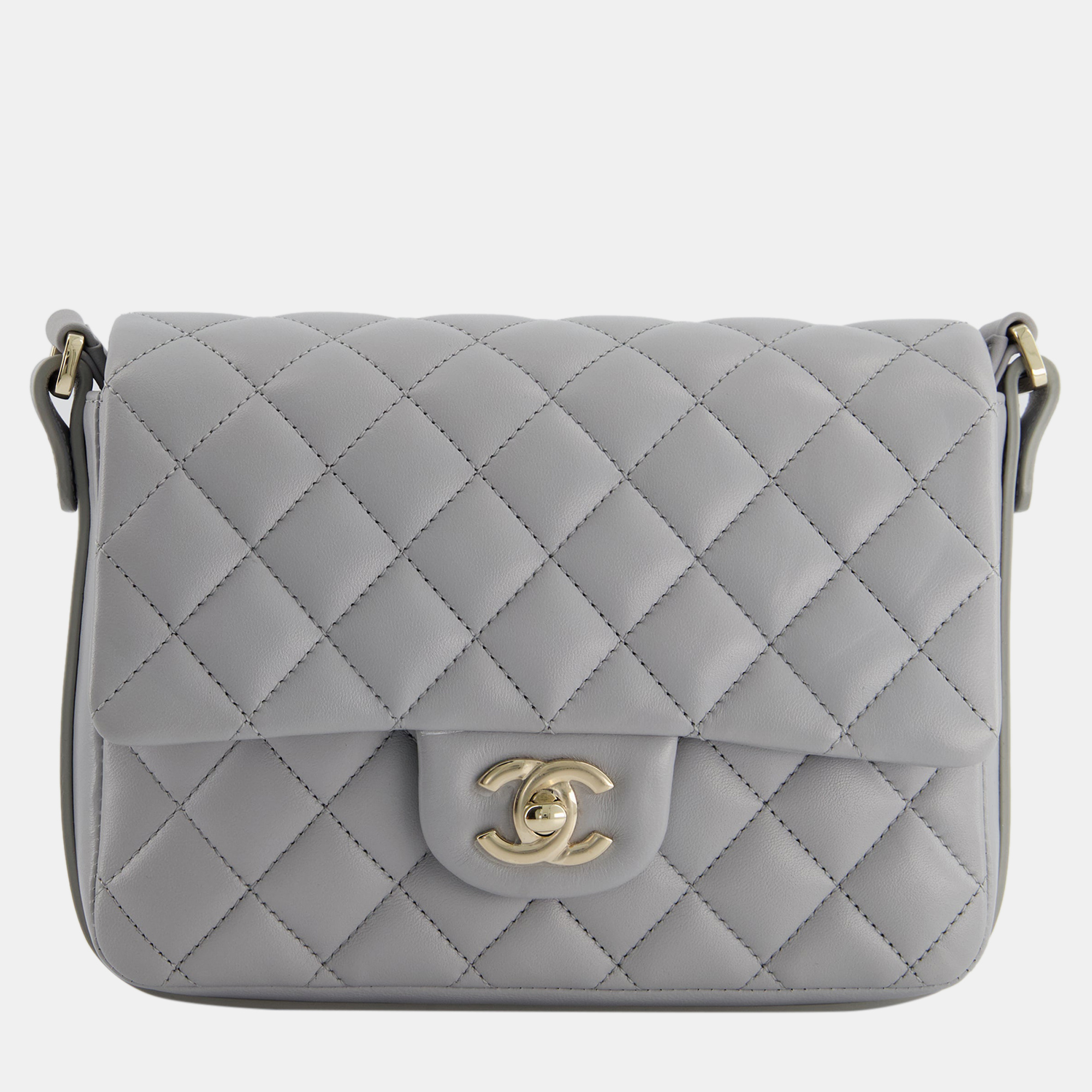 Chanel wave strap bag in dove grey lambskin with champagne gold hardware