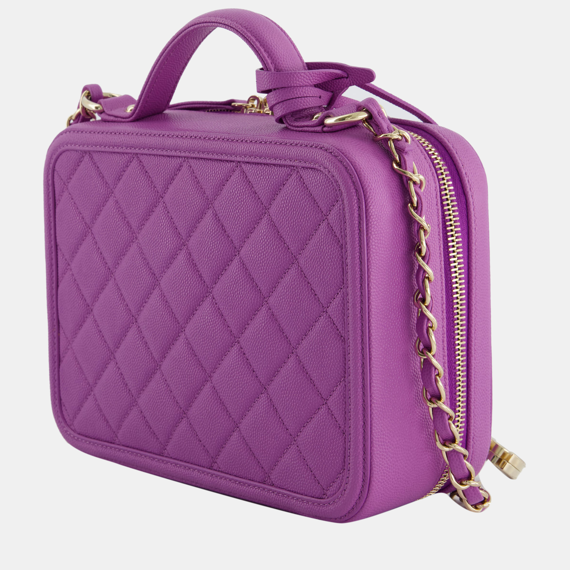 Chanel Purple CC Vanity Case Bag In Caviar Leather With Champagne Gold Hardware