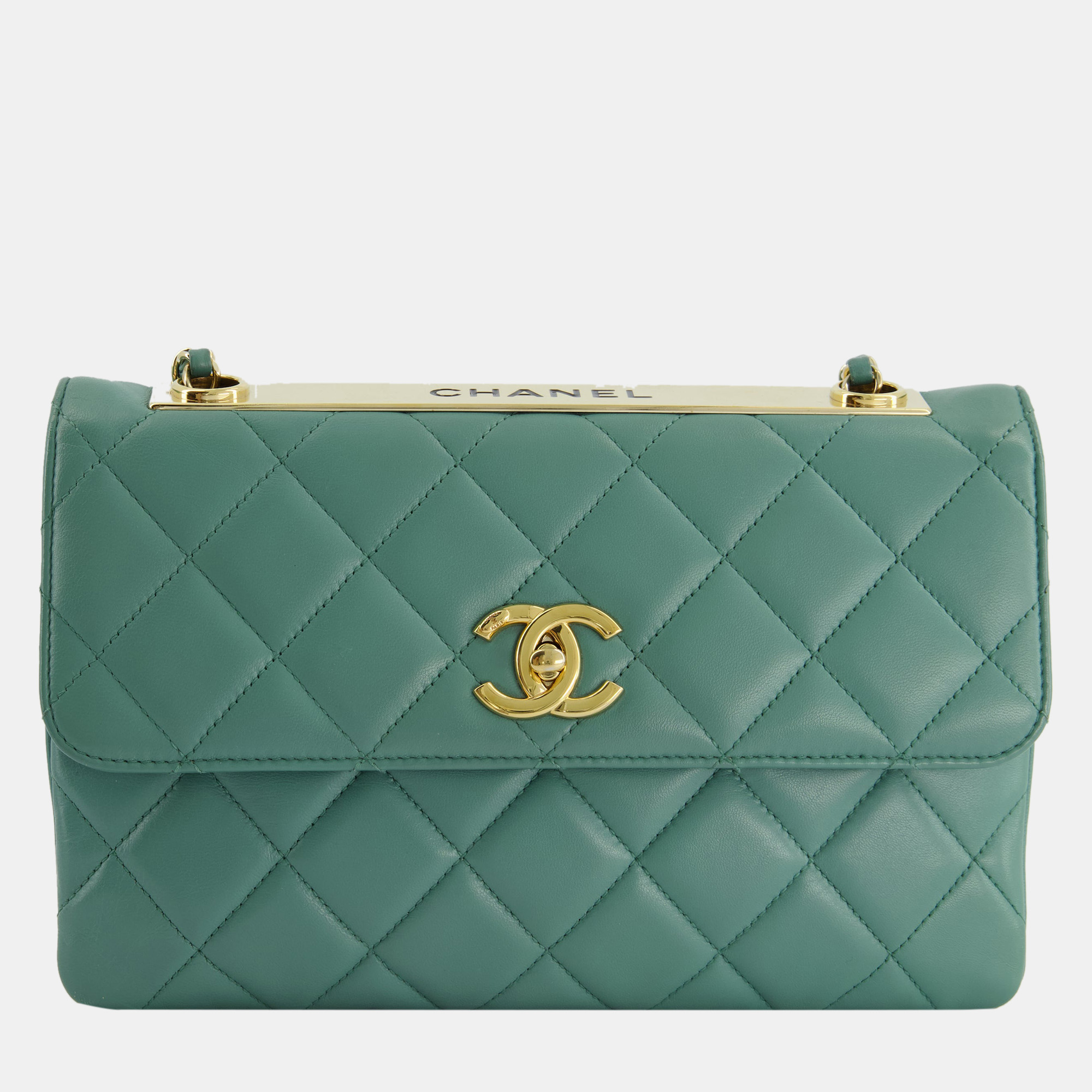 Chanel teal trendy cc shoulder bag in lambskin leather with gold hardware