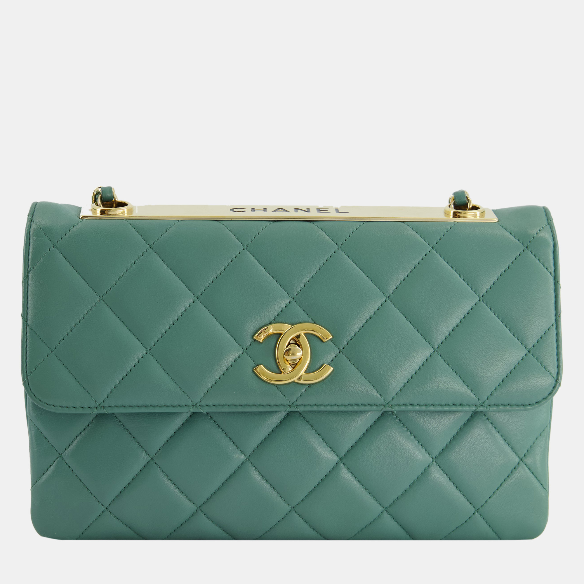 Chanel Teal Trendy CC Shoulder Bag In Lambskin Leather With Gold Hardware