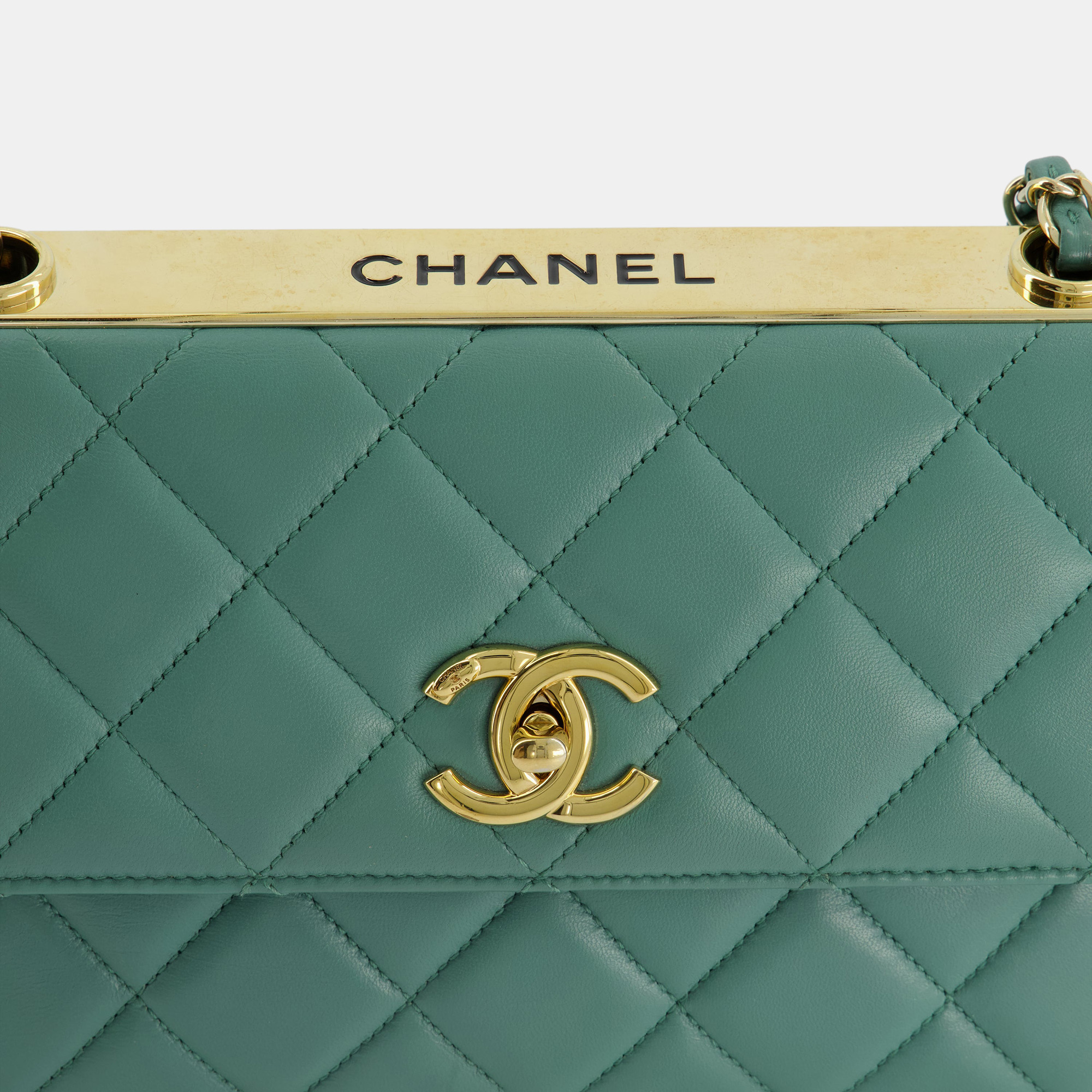 Chanel Teal Trendy CC Shoulder Bag In Lambskin Leather With Gold Hardware