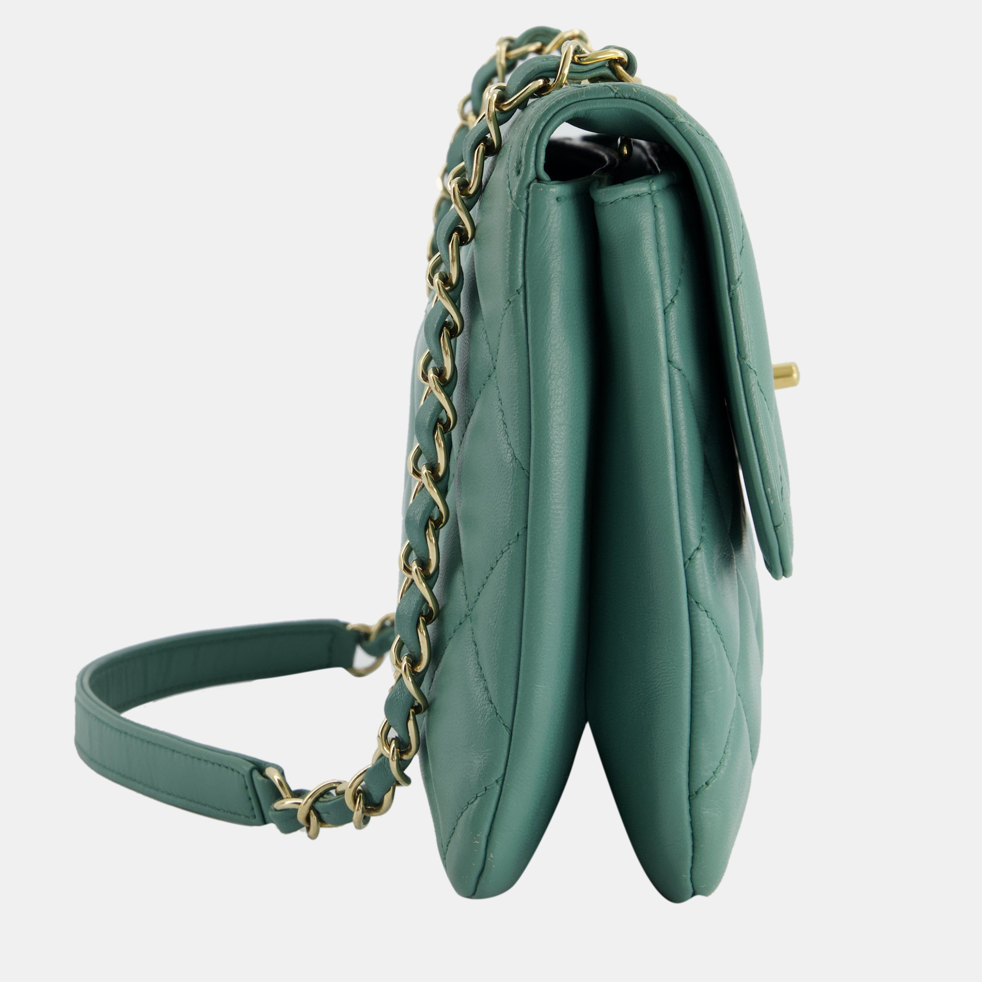 Chanel Teal Trendy CC Shoulder Bag In Lambskin Leather With Gold Hardware