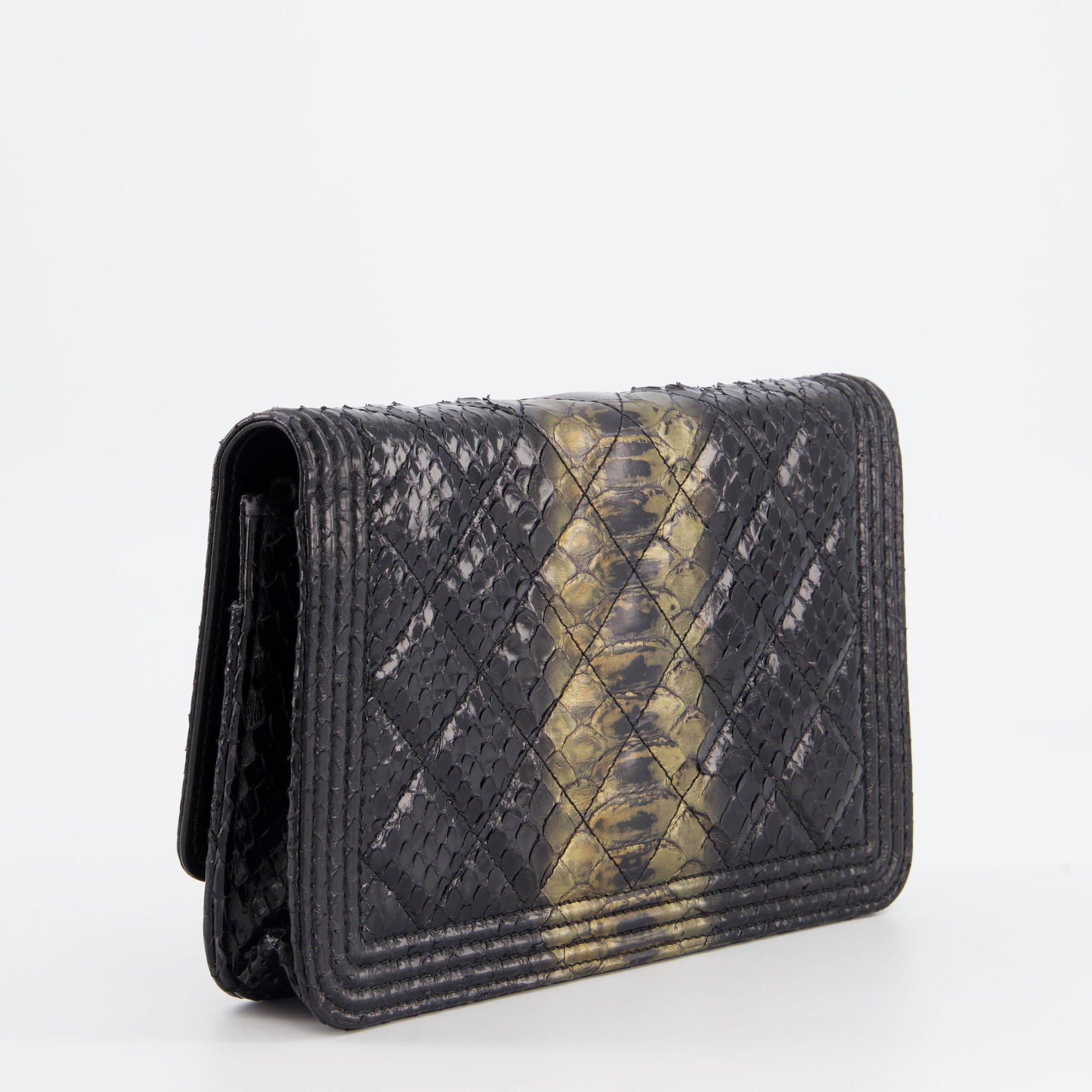 Chanel Black And Gold Wallet On Chain Bag In Python With Ruthenium Hardware