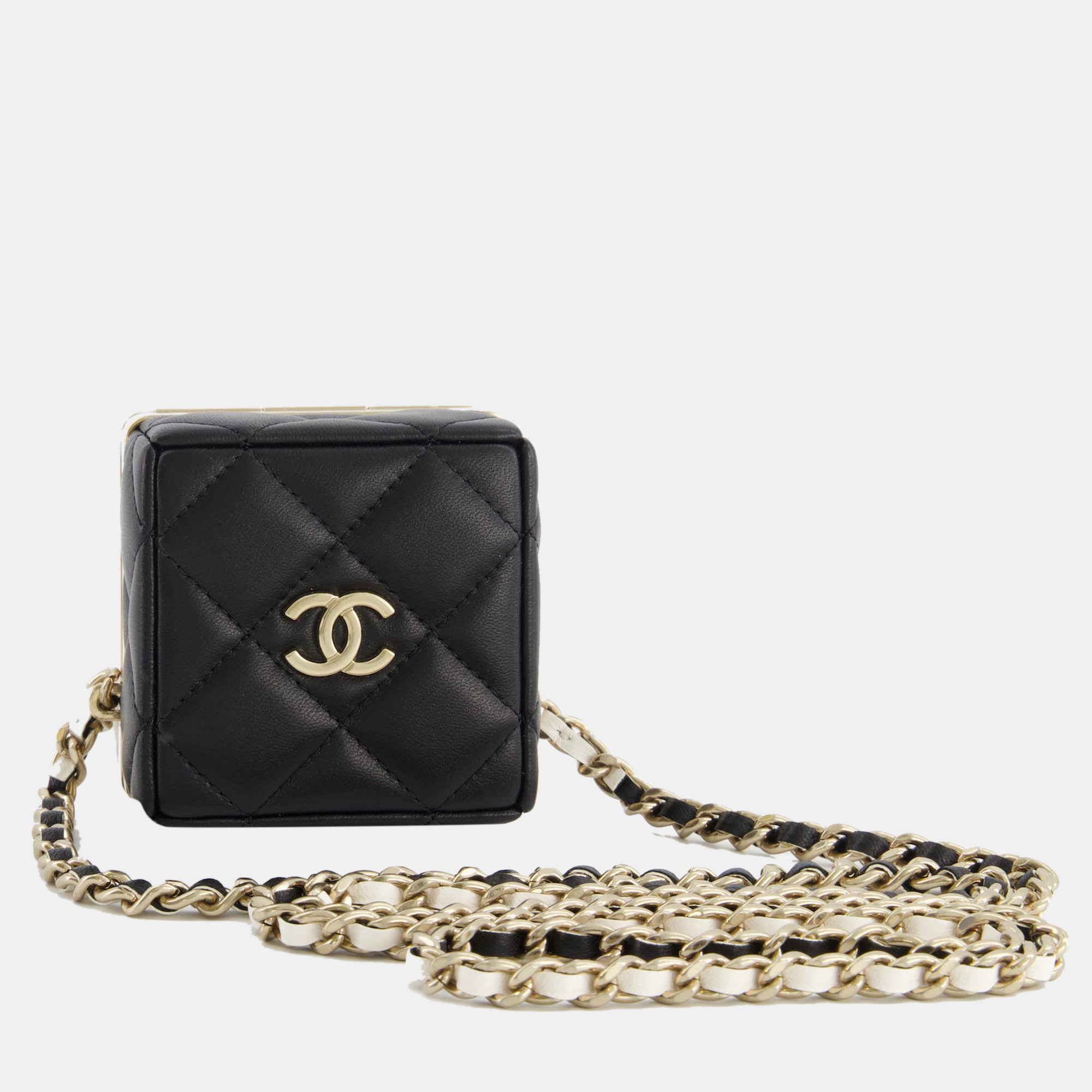 Chanel black and white micro box square bag with gold hardware