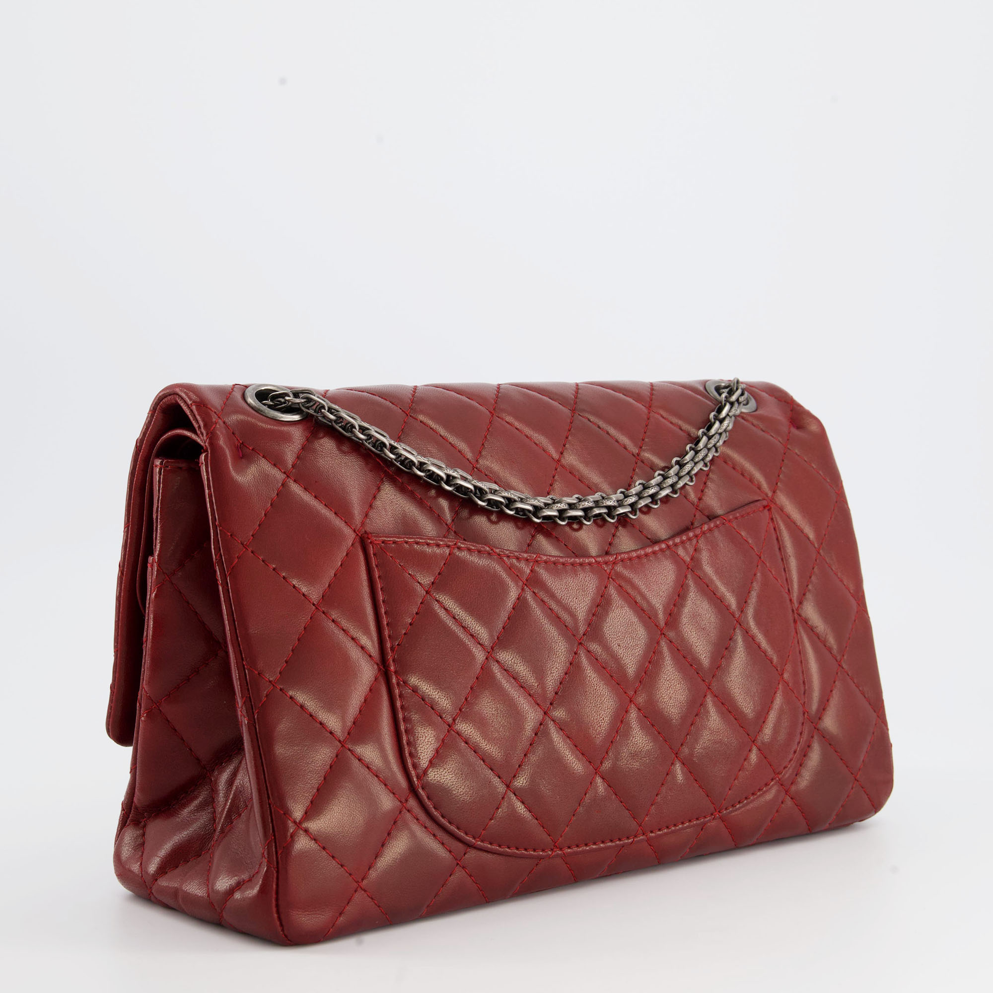 Chanel Deep Red Medium Reissue Bag In Lambskin Leather With Ruthenium Hardware