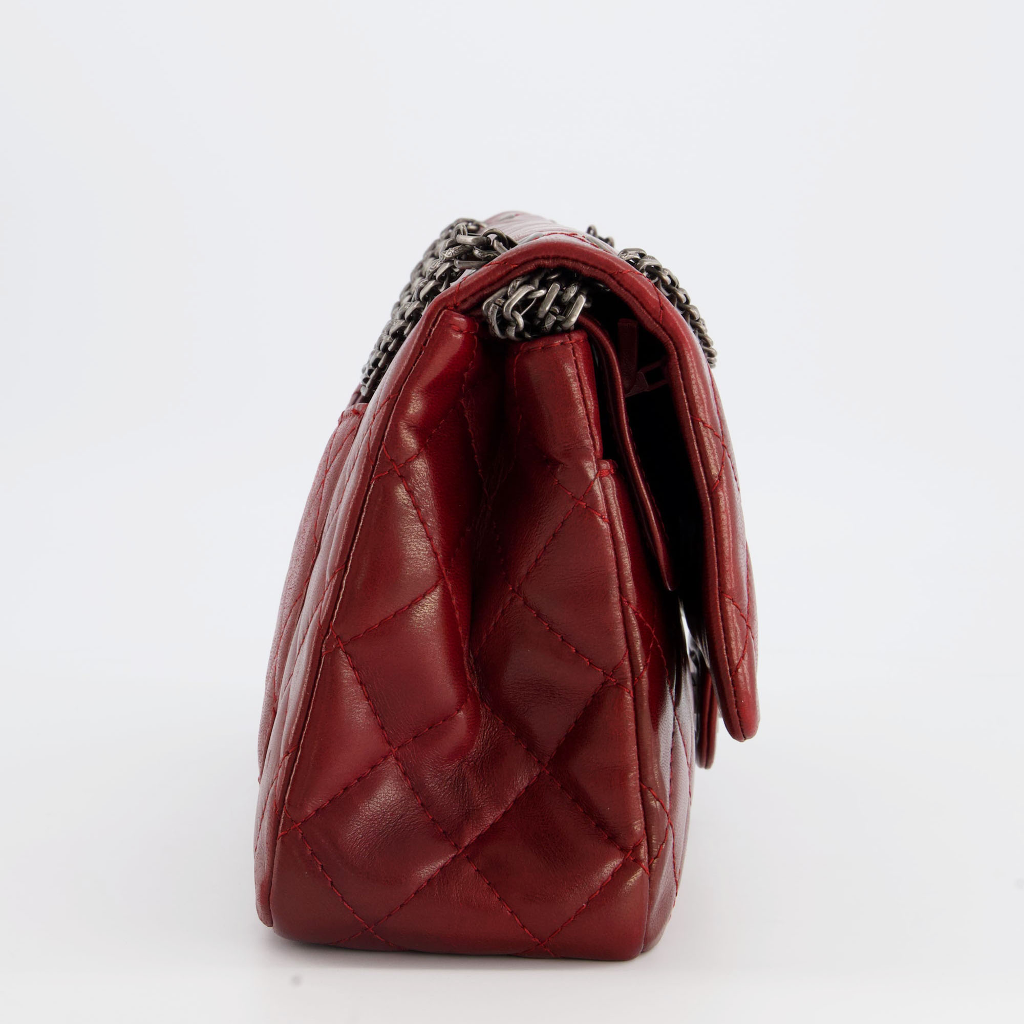 Chanel Deep Red Medium Reissue Bag In Lambskin Leather With Ruthenium Hardware