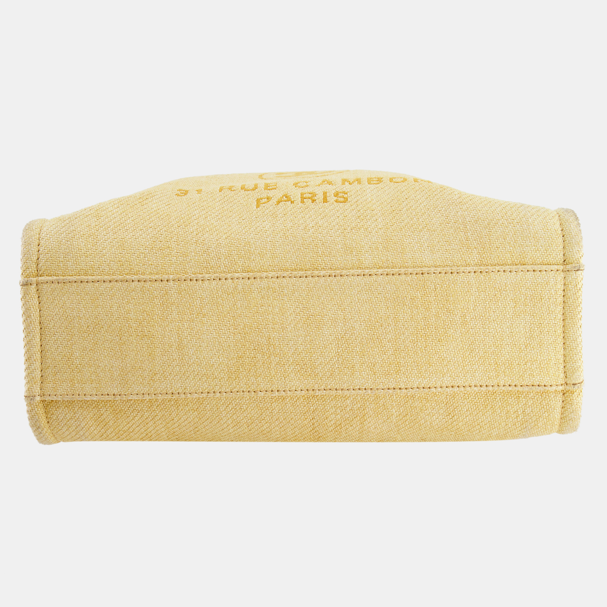 Chanel Yellow Raffia Small Deauville Tote Bag With Silver Hardware
