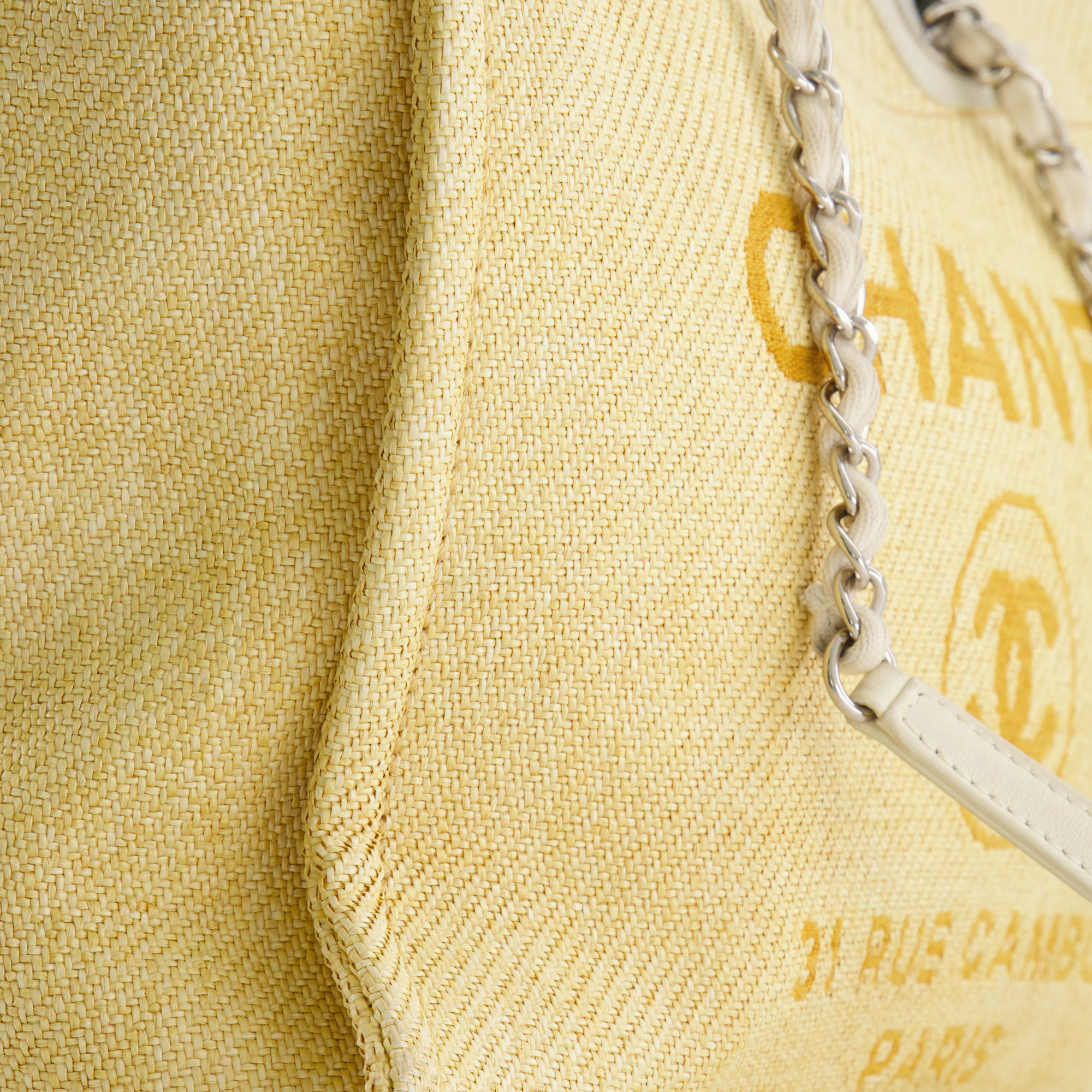 Chanel Yellow Raffia Small Deauville Tote Bag With Silver Hardware