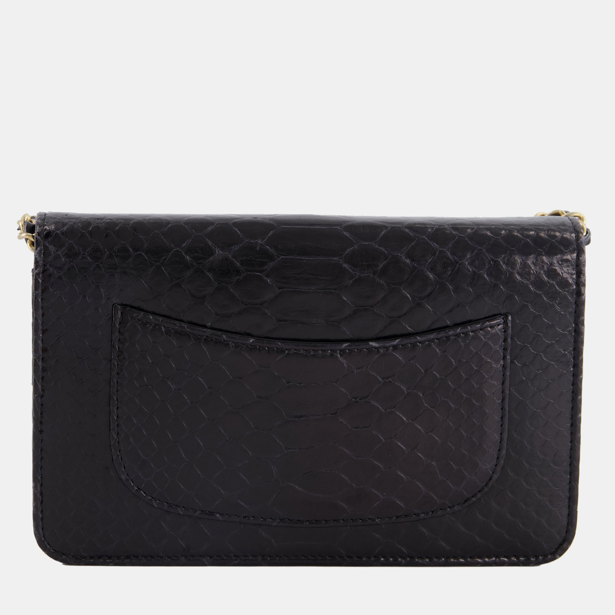 Chanel Black Python Wallet On Chain Bag With Brushed Gold Hardware