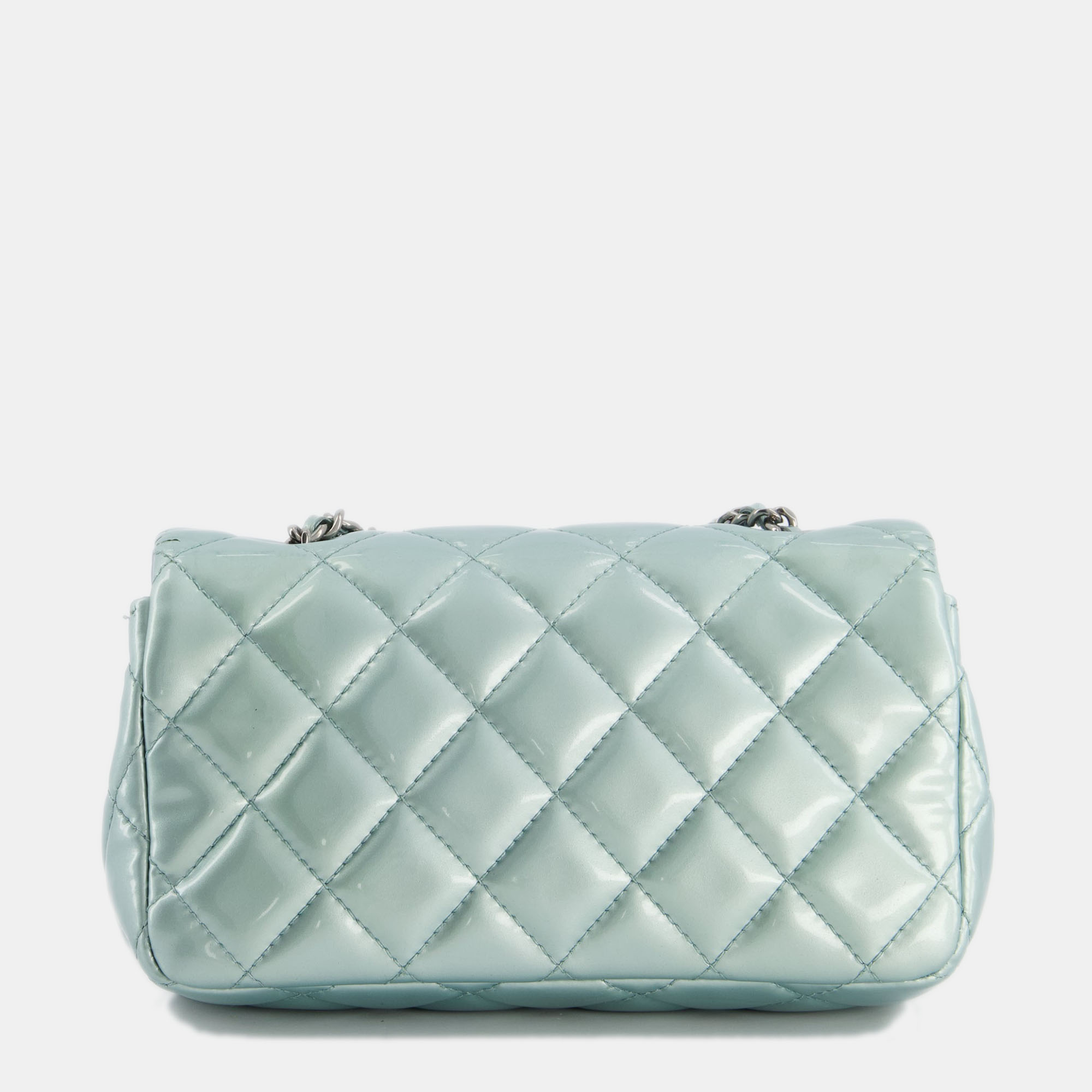 Chanel Pearl Light Blue Mini Rectangular Flap Bag With  Ruthenium Hardware