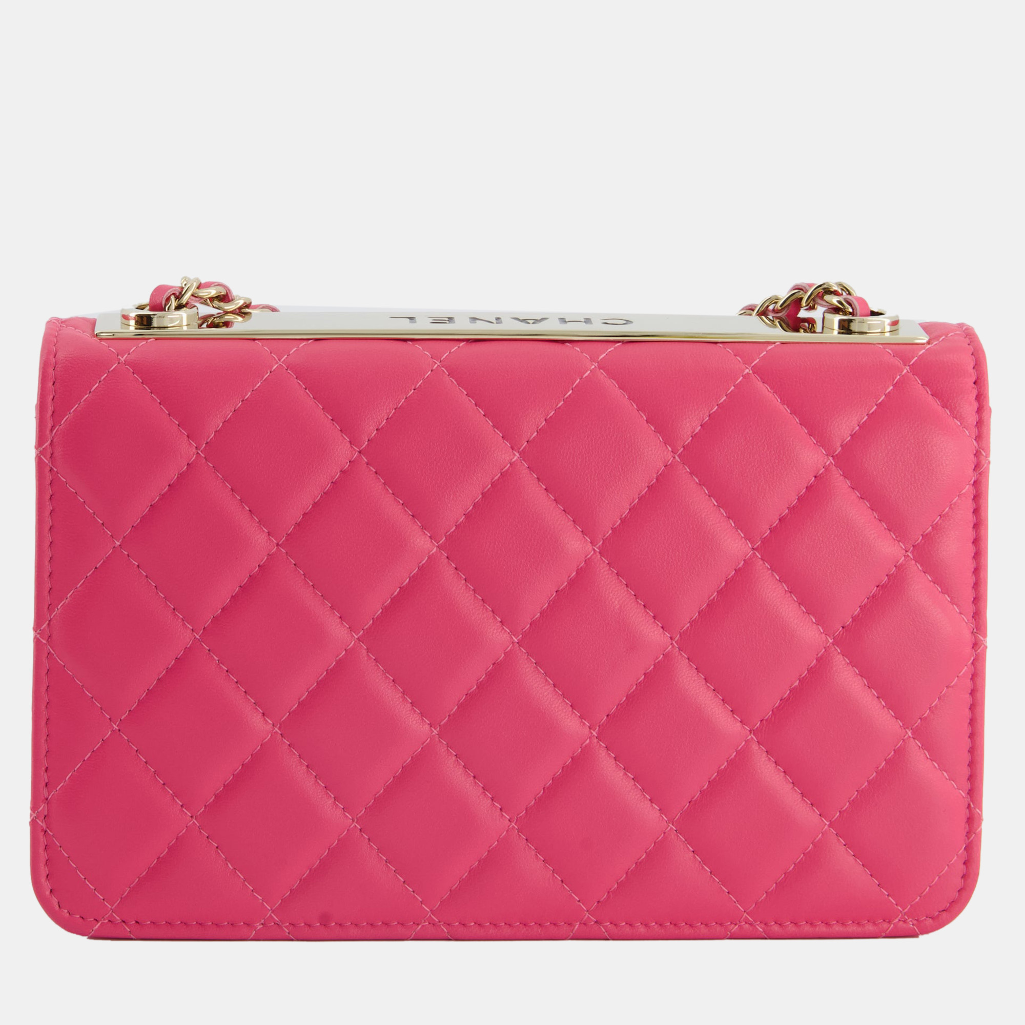 Chanel Hot Pink Quilted Trendy Wallet On Chain Bag In Lambskin Leather With Champagne Gold Hardware