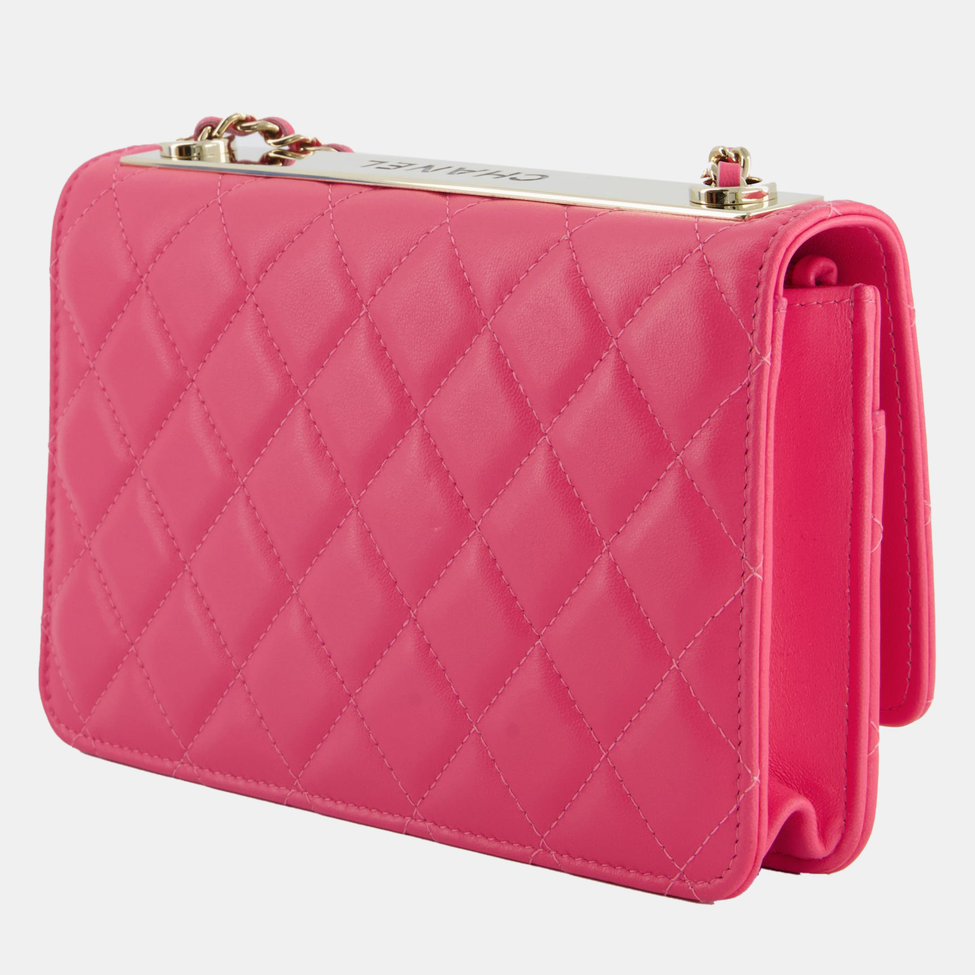Chanel Hot Pink Quilted Trendy Wallet On Chain Bag In Lambskin Leather With Champagne Gold Hardware