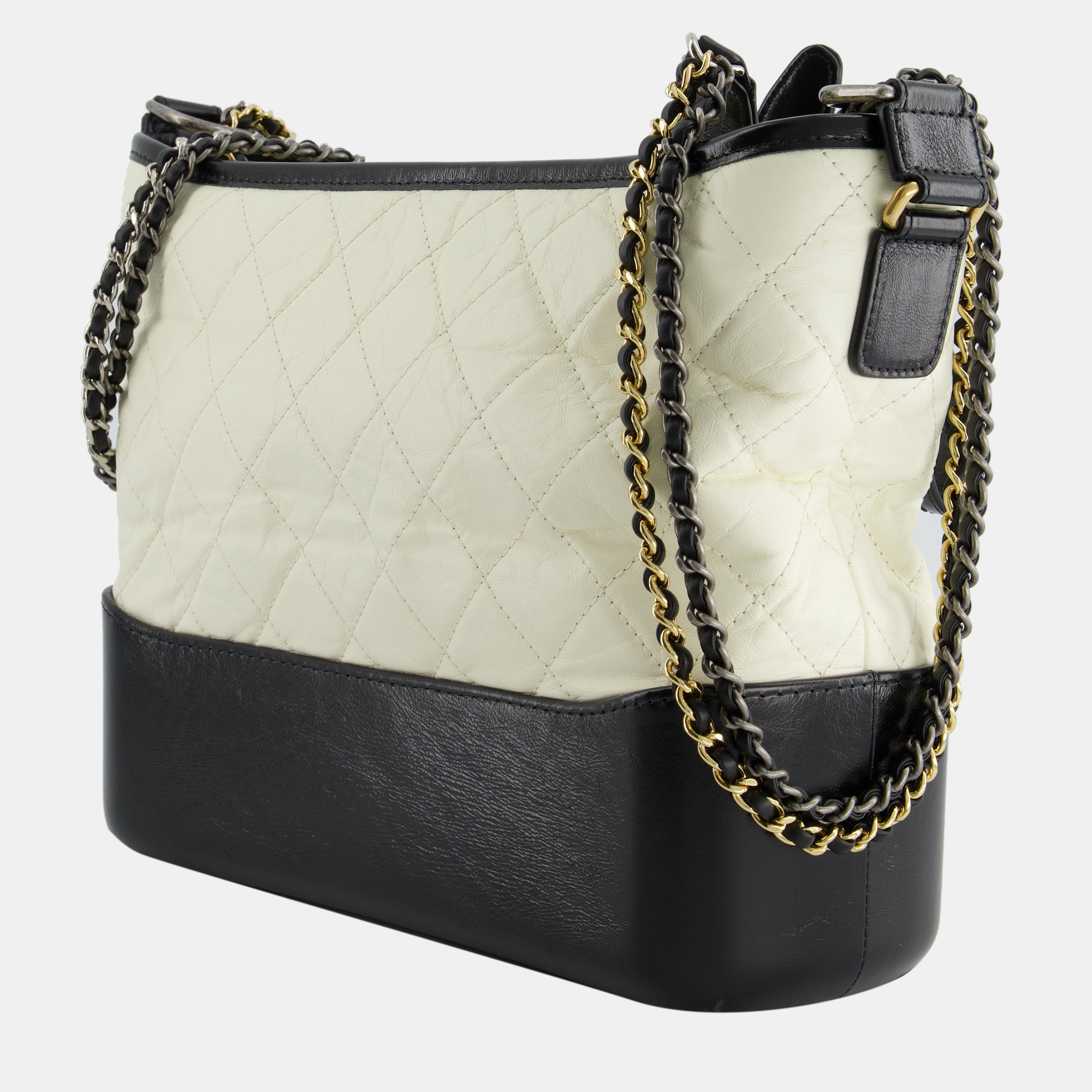 Chanel White And Black Medium Gabrielle Bag In Aged Calfskin Leather With Mixed Hardware
