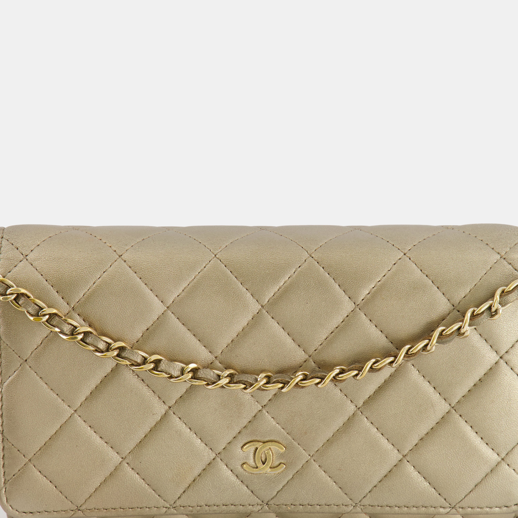 Chanel Metallic Gold Wallet On Chain Bag In Lambskin Leather With Gold Hardware