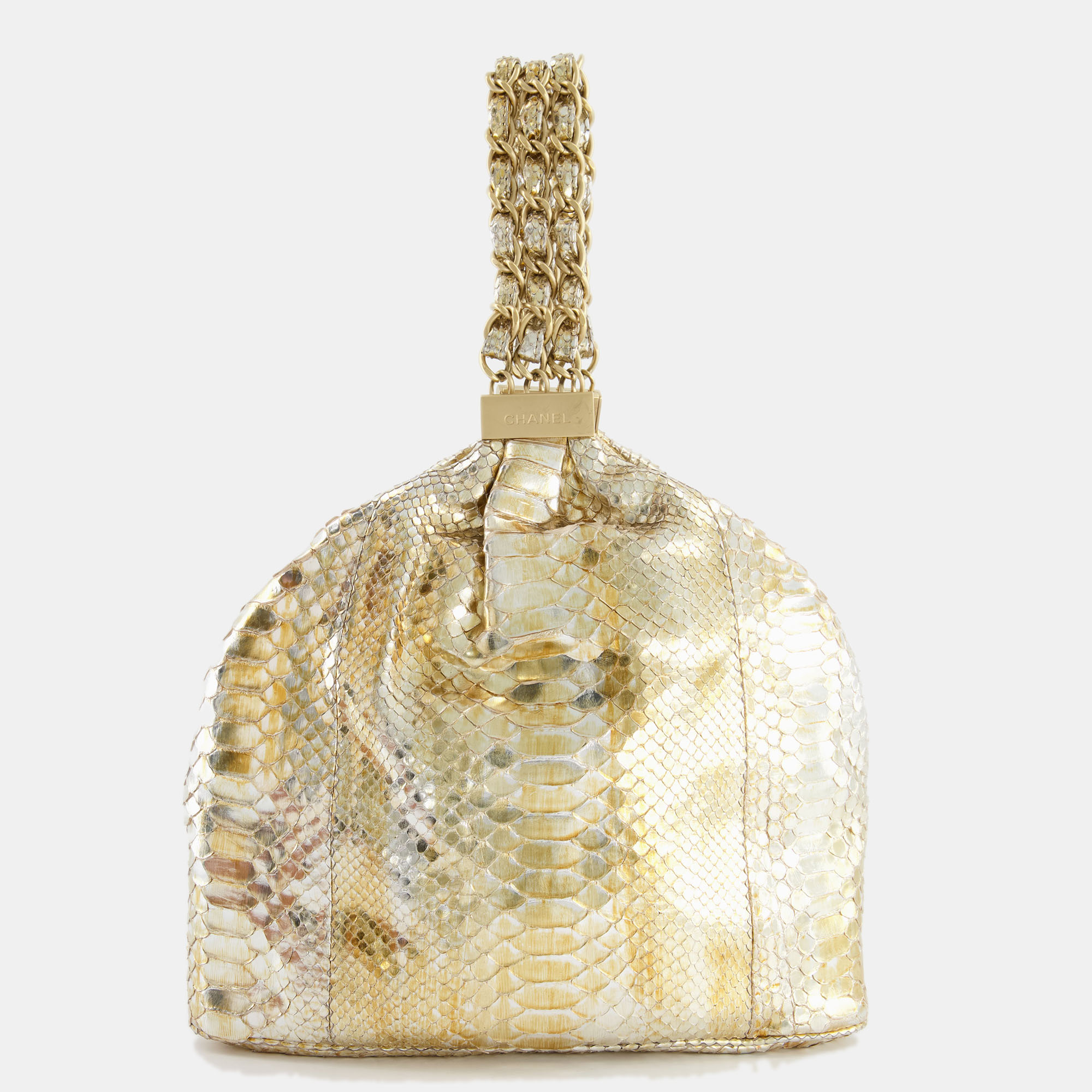 Chanel vintage limited edition gold metallic python top handle bag