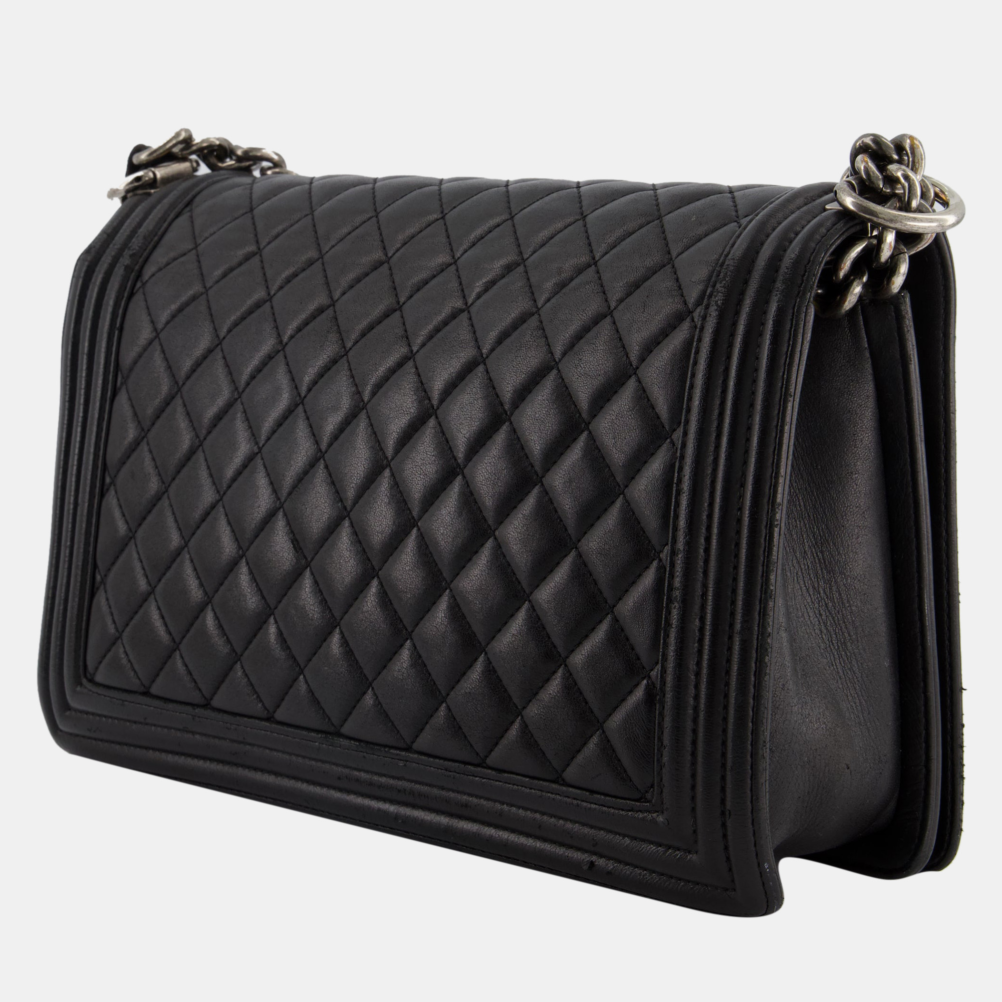 Chanel Black Lambskin Large Boy Bag In With Ruthenium Hardware RRP Â£5,890.00