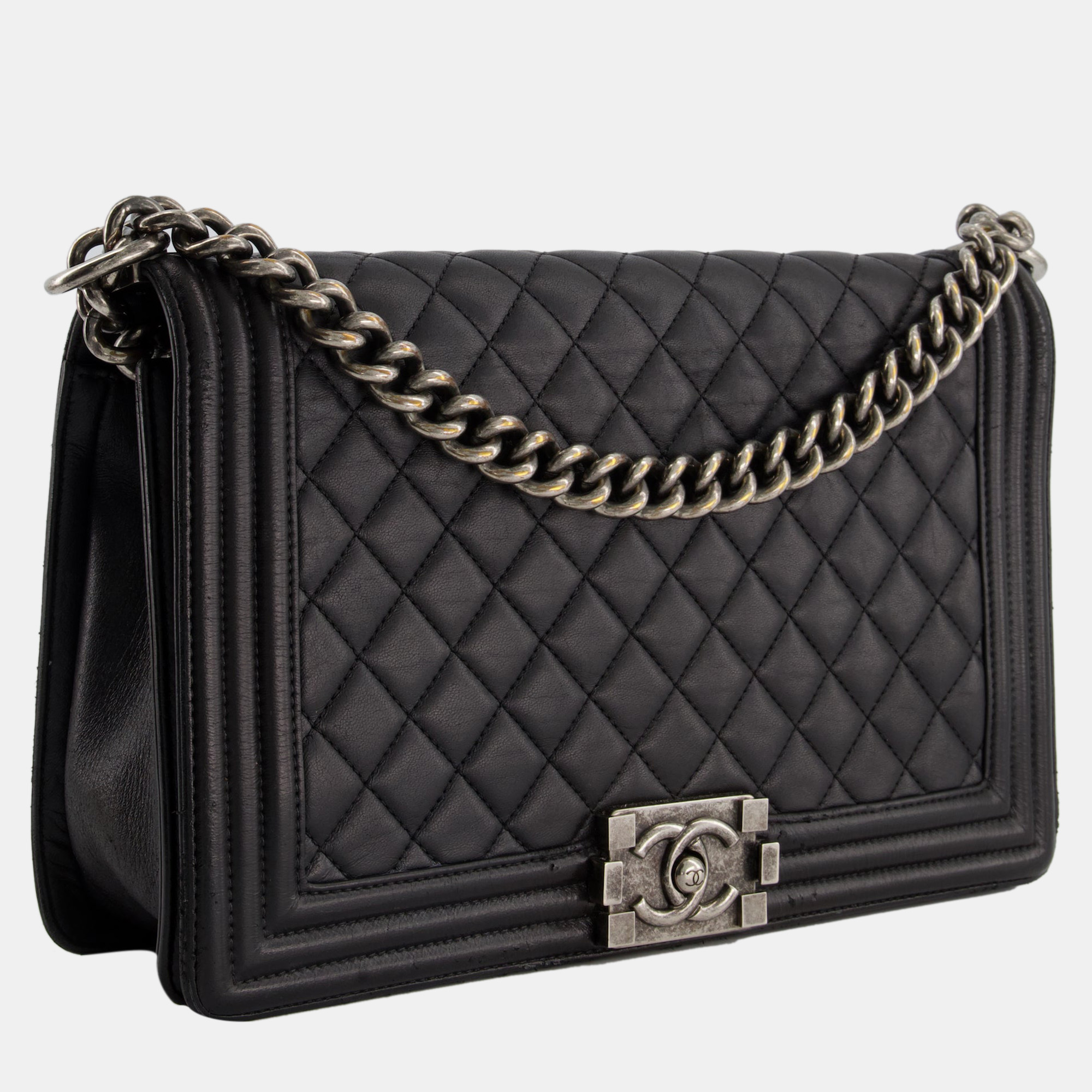 Chanel Black Lambskin Large Boy Bag In With Ruthenium Hardware RRP Â£5,890.00