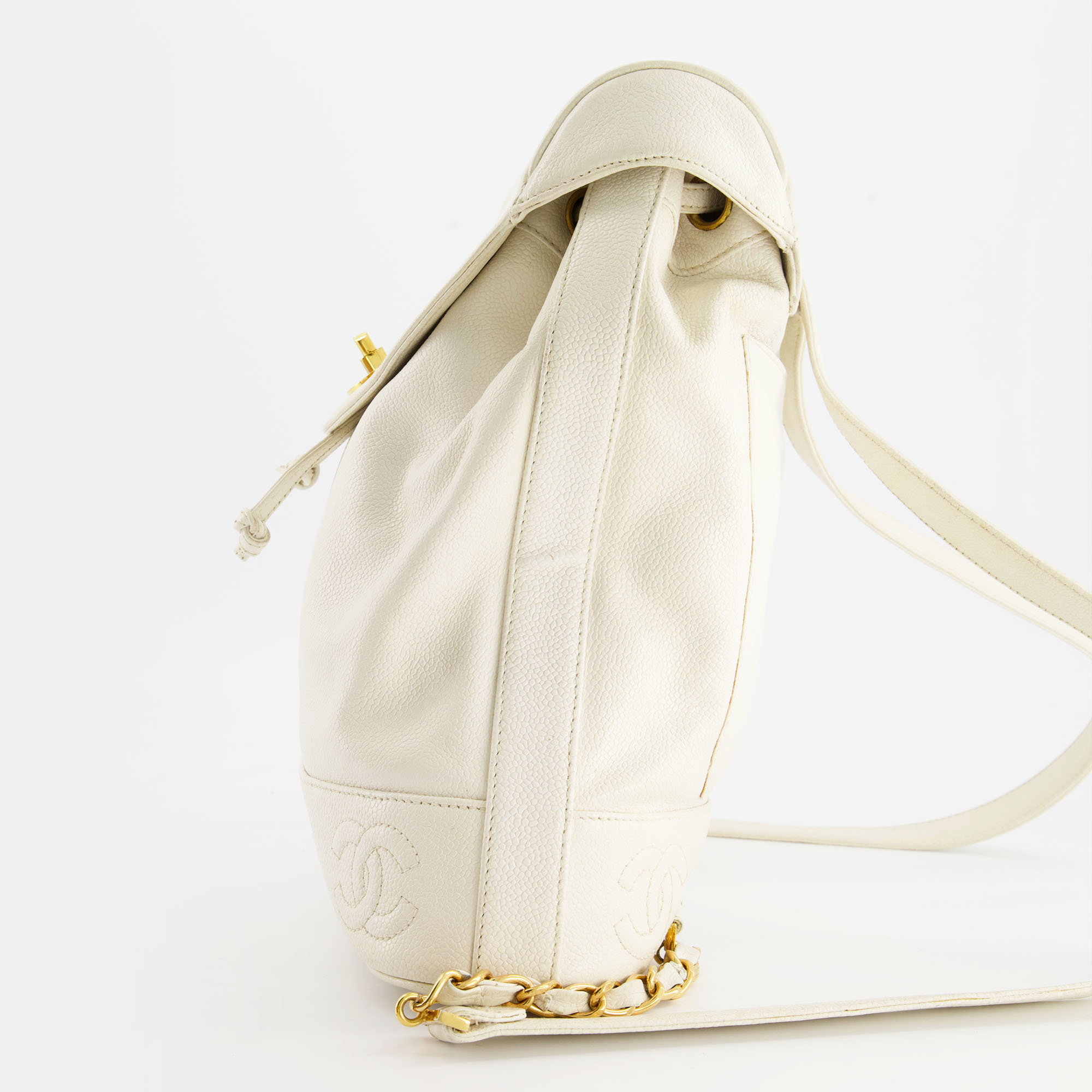 Chanel Vintage White Caviar Backpack Bag With 24k Gold Hardware