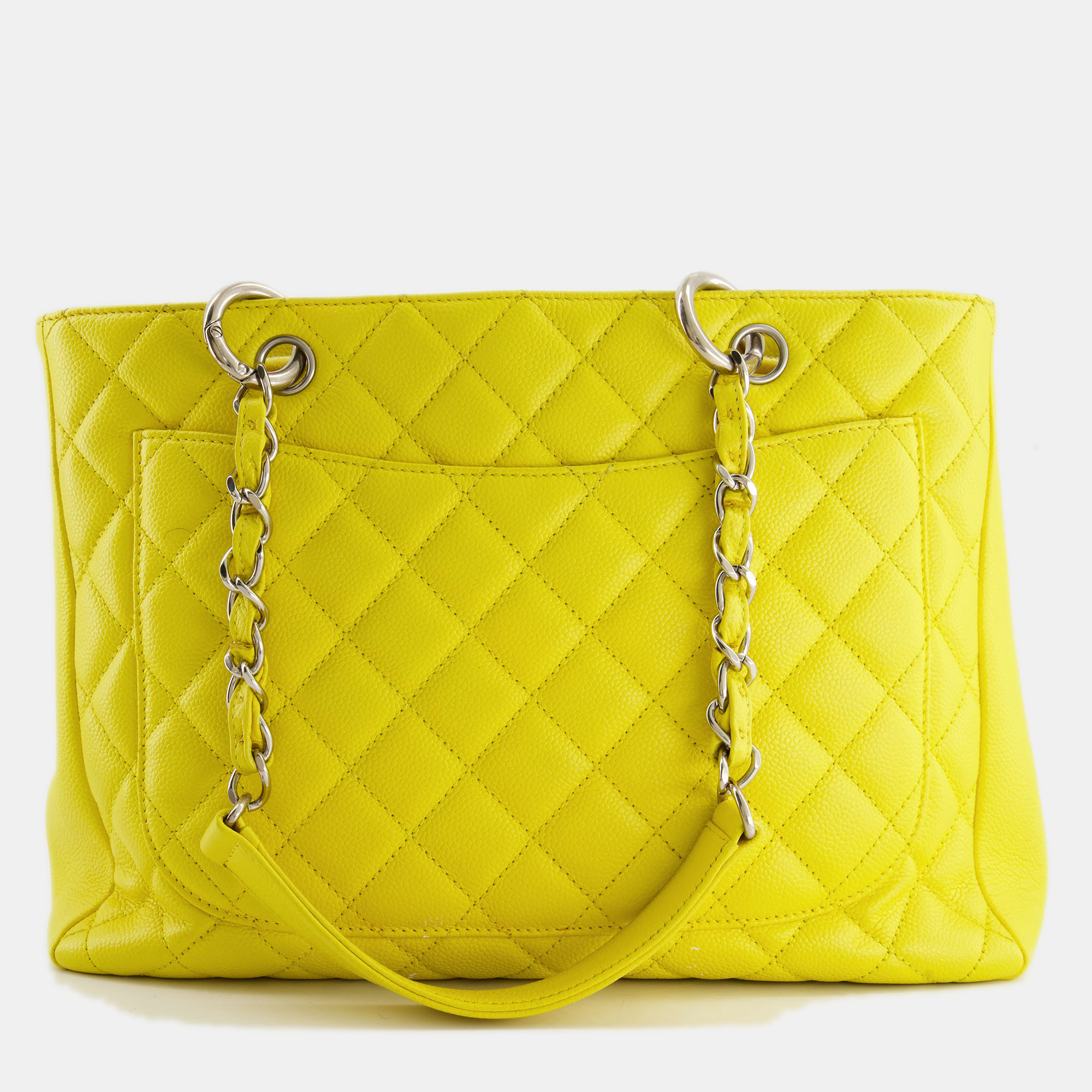 Chanel Canary Yellow GST Grand Shopper Tote Bag In Caviar Leather With Silver Hardware