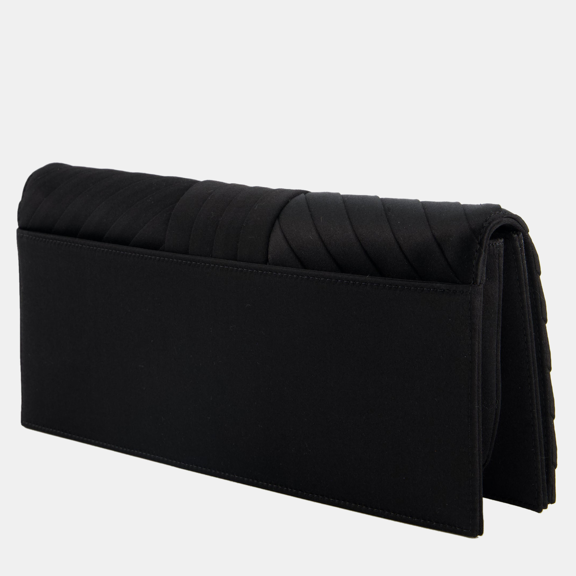 Chanel Black Satin Long-Line Clutch Bag With Brushed Gold Hardware And CC Detail