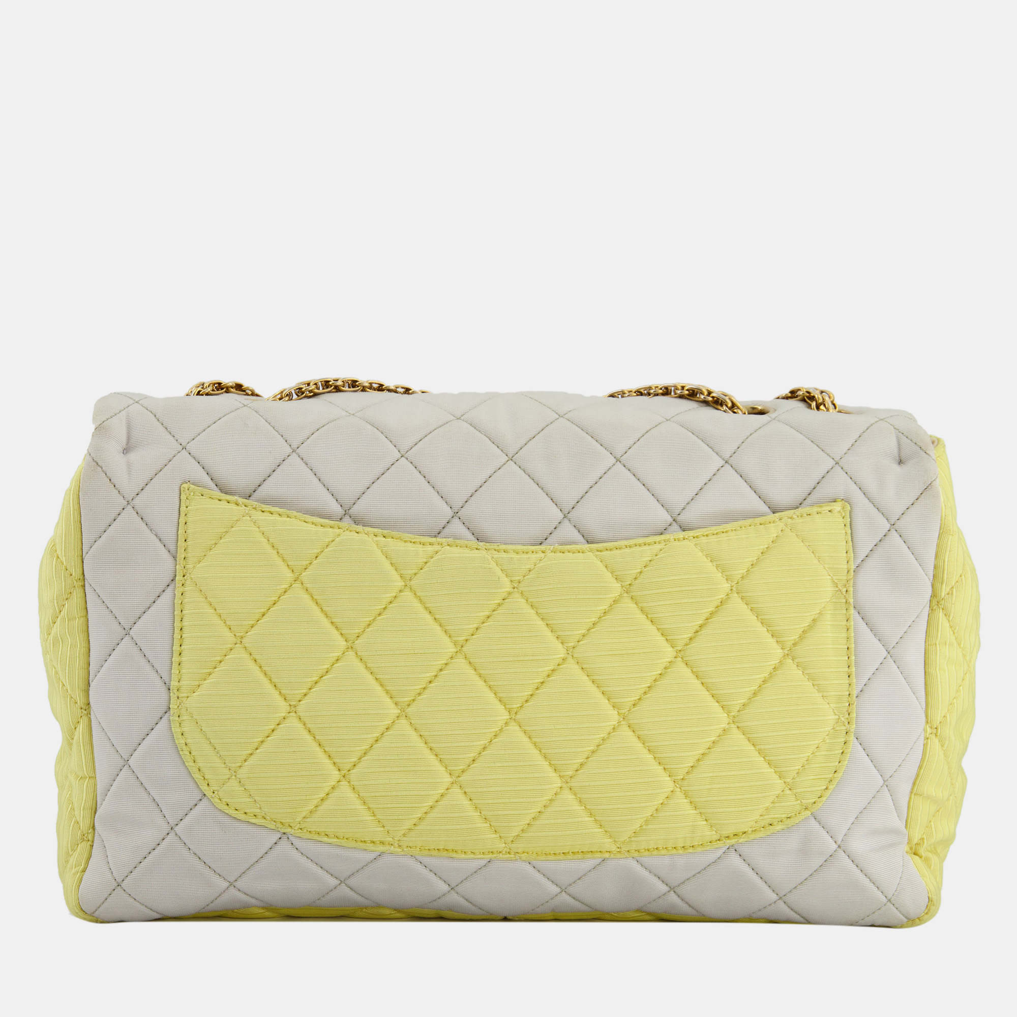 Chanel Large Jersey Reissue Pastel Yellow, Grey And Pink With Antique Gold Hardware